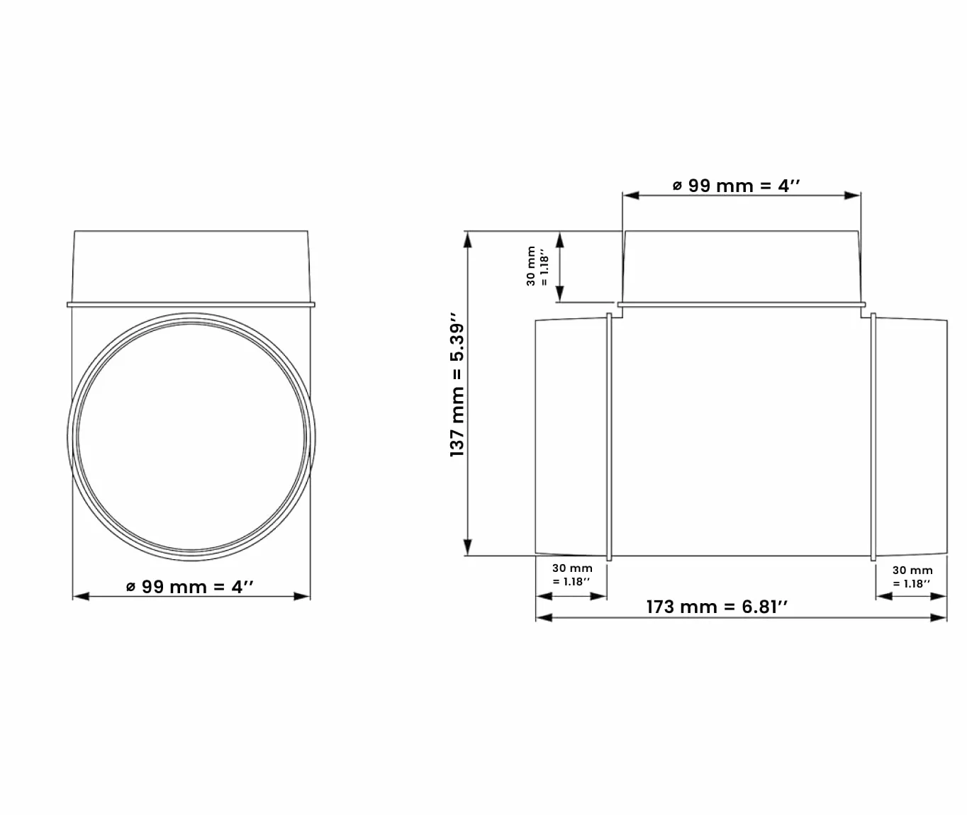 H&C VENT 100mm Conector Pieza en T para Ventilación │ Tubo Aire Acondicionado PVC │ Para Tubería Flexible o Sólido │ Conector de Manguera │ Extractor de Baño Cocina Tubo Rejilla Secadora Ventilador