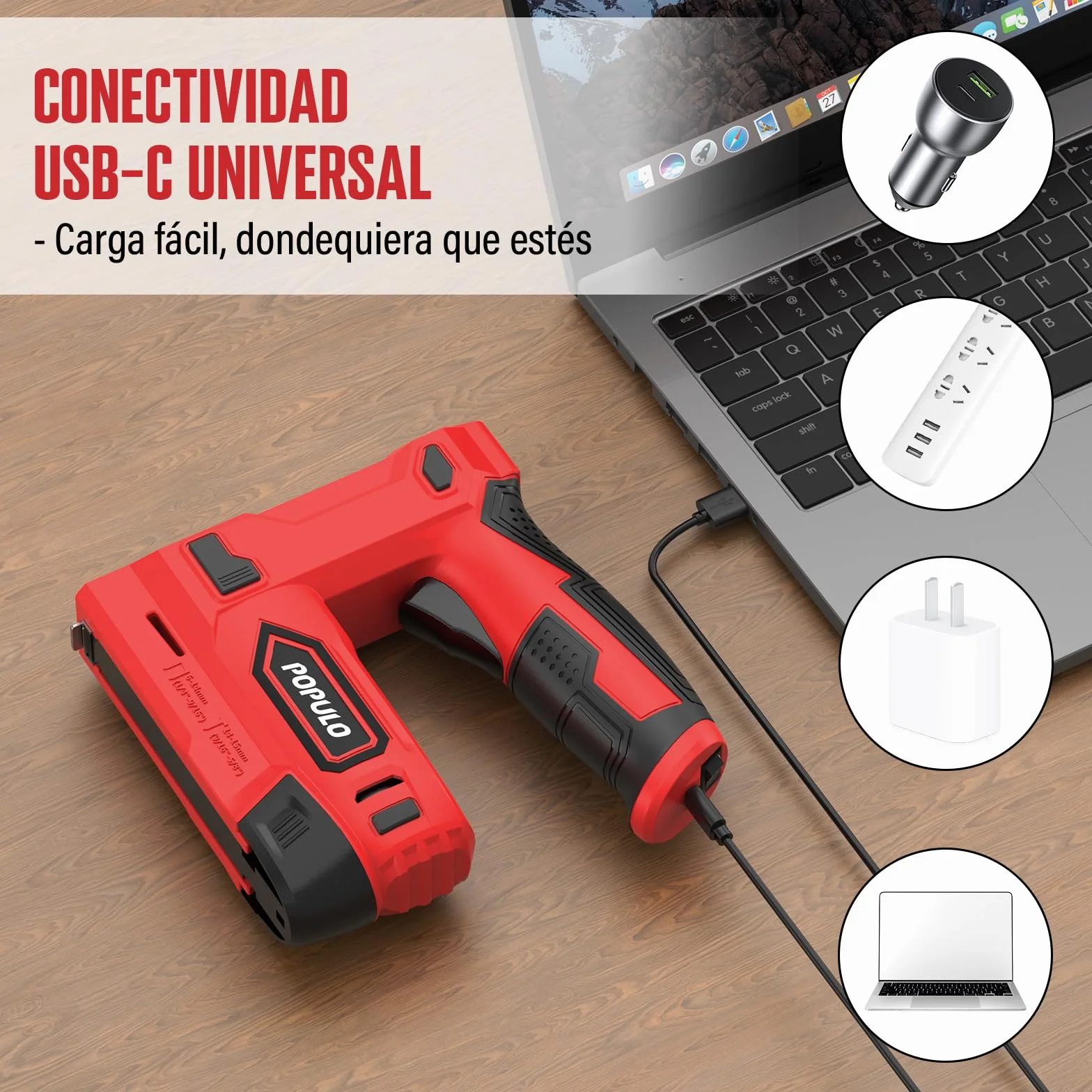 POPULO Pistola grapadora eléctrica, 2 en 1, grapadora eléctrica Tacker 4V, kit de clavadora Brad inalámbrica de 4V, pistola de clavos alimentada por batería para tapicería, carpintería, bricolaje con