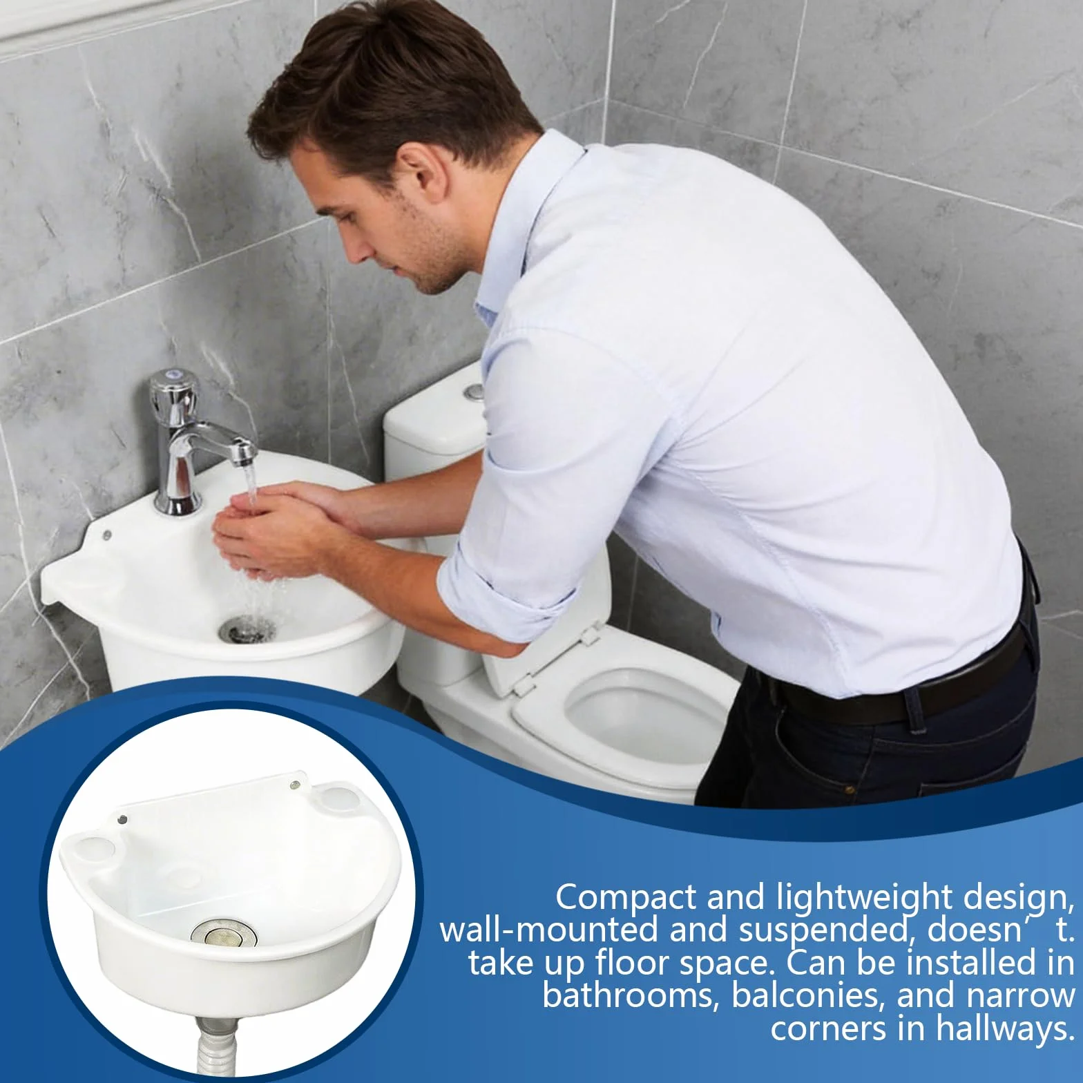 Fregadero Utilitario De PláStico, Lavabo Semicircular Pared Con Tubo De DesagüE 75cm Ahorra Espacio 29,5x21x10,5 Cm Para BañOs Aseos De Invitados Jardines Campings Y Obras De ConstruccióN