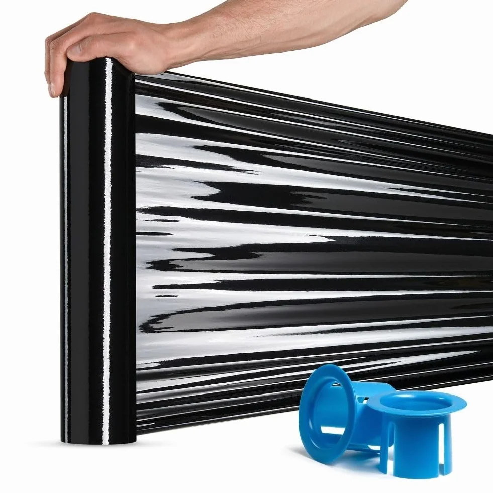 RAGO® Film Negro para Embalar 130m I Rollos de Plastico 0,85kg I Film para Embalar I 7,5 x 7,5 x 40 cm I Papel film I Rollos de Plastico para Embalar I Plastico Embalaje +dispensador