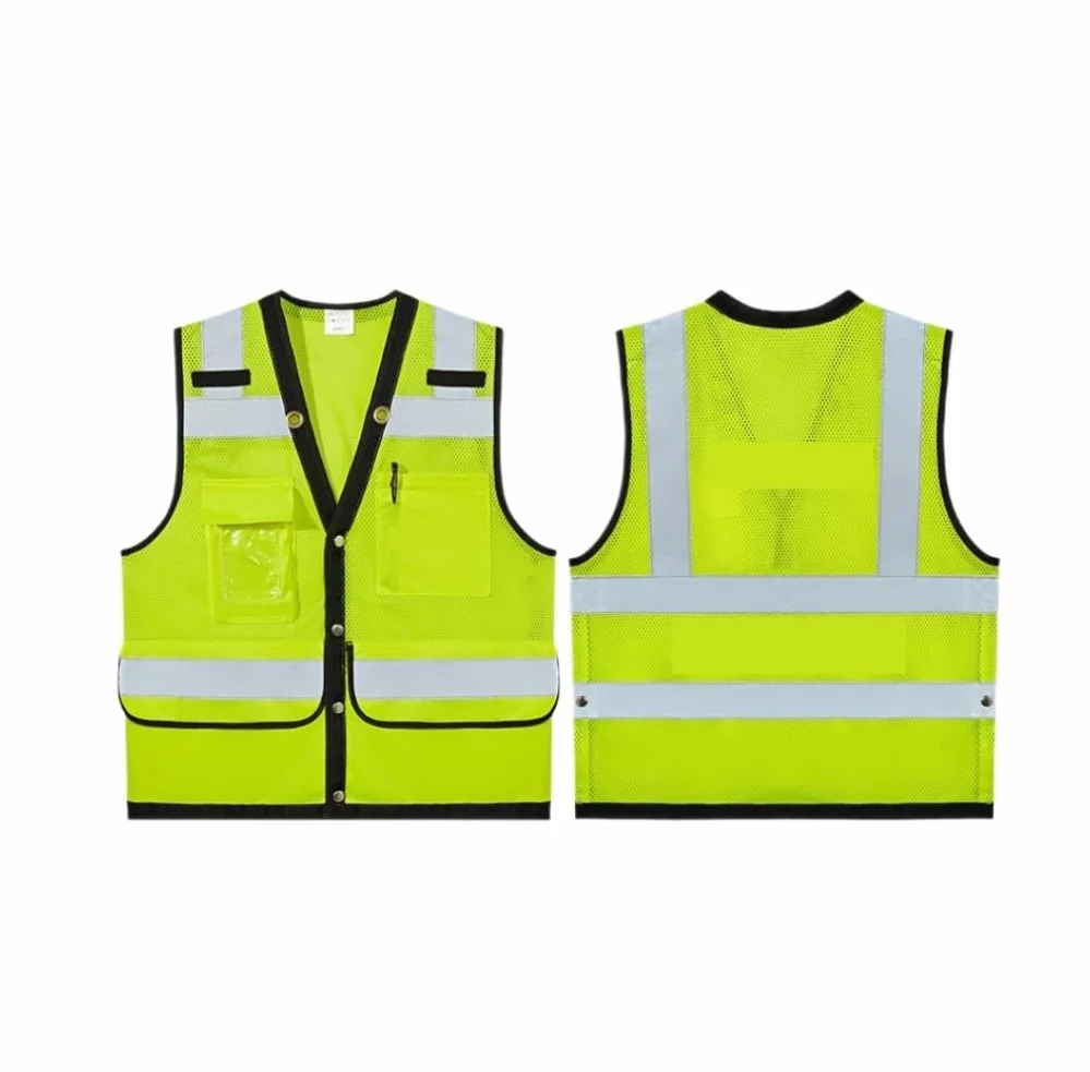 Hola Víctor, Chaleco reflectante multibolsillos verde for obras de construcción y carreteras