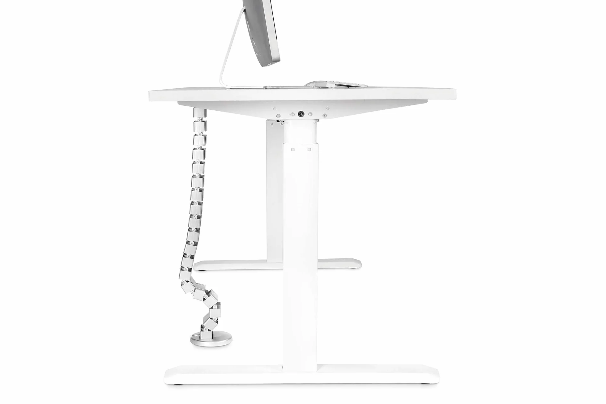 DIGITUS Guía de cables vertical - Gestión de cables flexible para el escritorio - Base metálica - Altura del escritorio hasta 130 cm - Plata