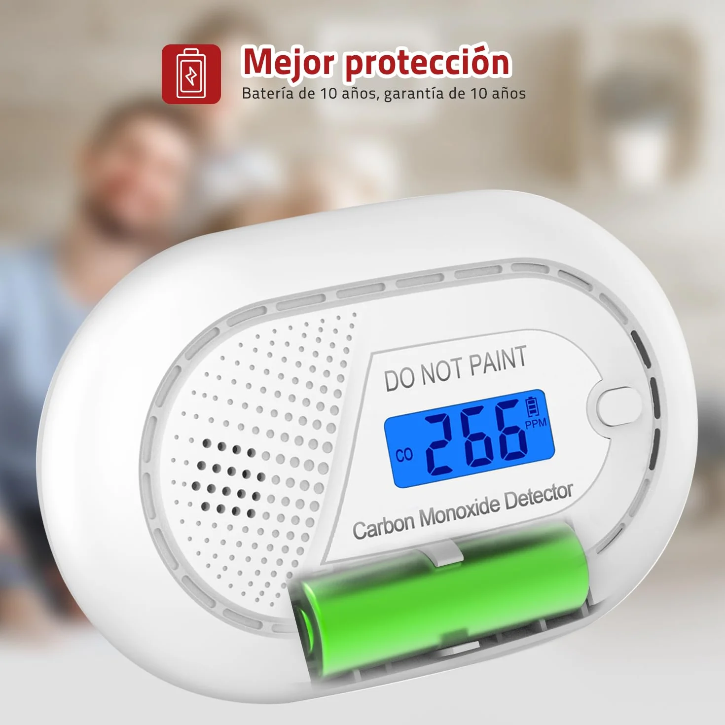 RUNIDUR Detector de Monóxido de Carbono Alarma Portátil con 10 Años de Vida útil, Detector de CO Plano sin Perforar Según Norma Europea EN 50291 para Chimenea Estufa,1 Pieza