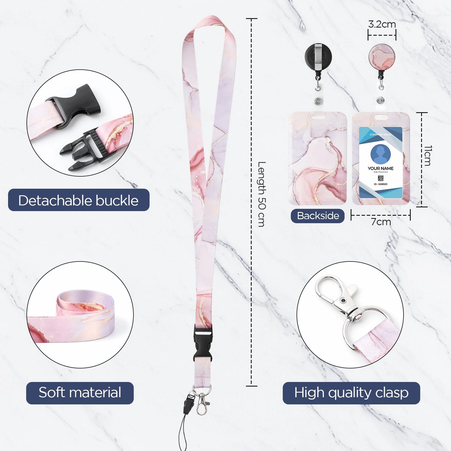 AiQInu Porta Tarjetas Identificativas con Cordón Retráctil, Lanyard para Tarjeta de Identificación, Rosa