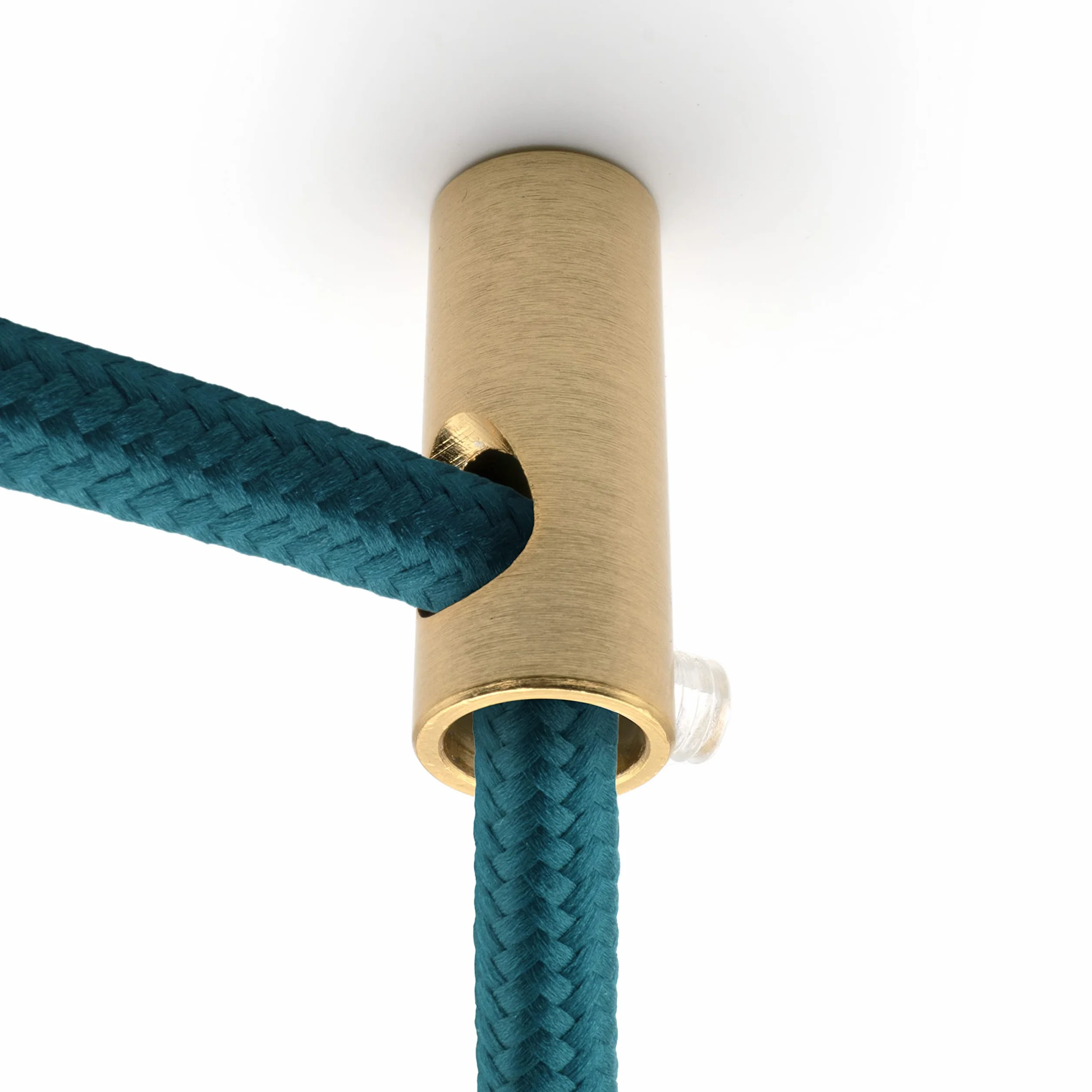 Amarcords - 2 Descentralizadores gancho verticales y prensacables de aluminio con ajuste de cable visible, para lámparas abatibles verticales y suspensiones. Color ORO