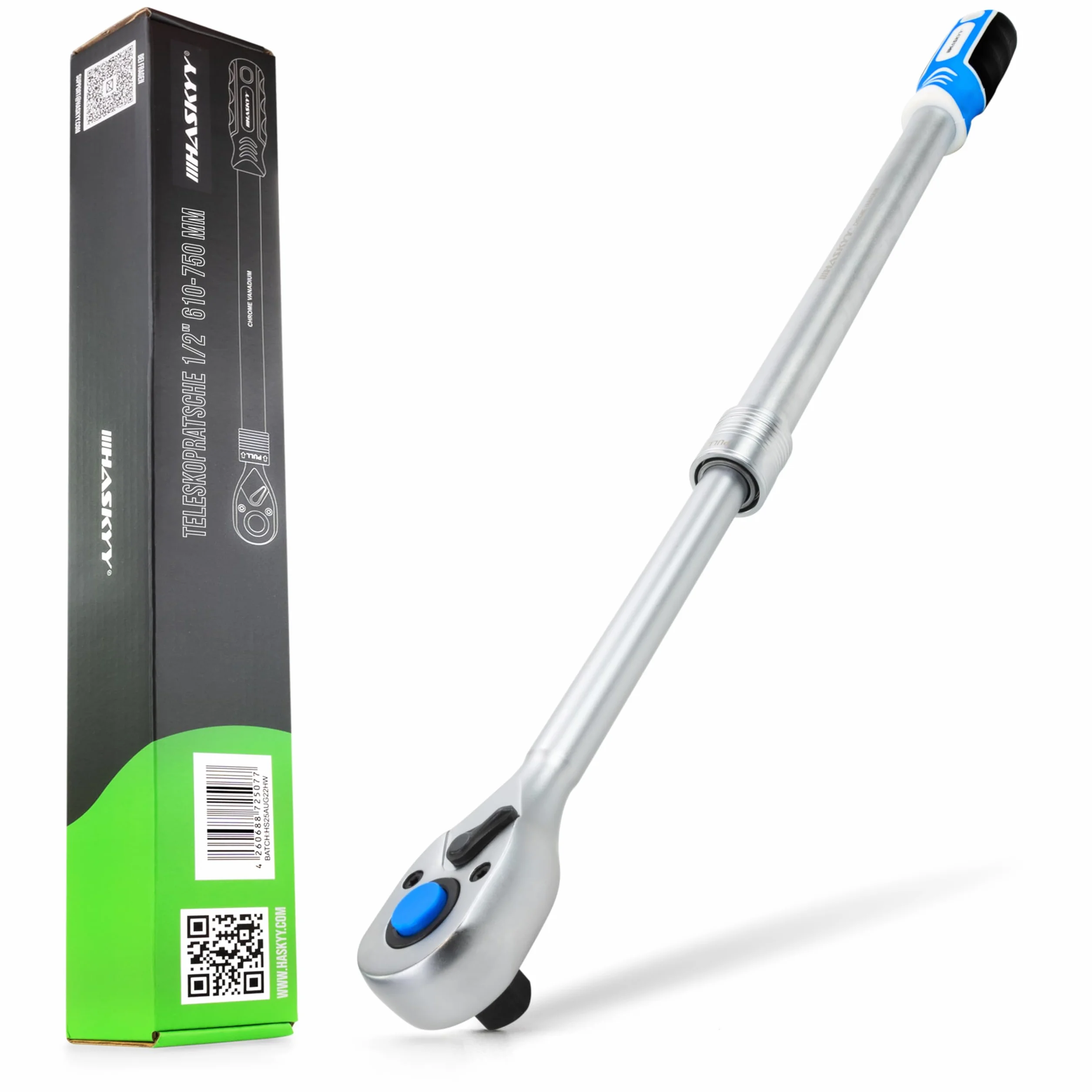 HASKYY Llave de carraca telescópica de 1/2", 61-75 cm, extensible, 610-750 mm, par de torsión 768 Nm