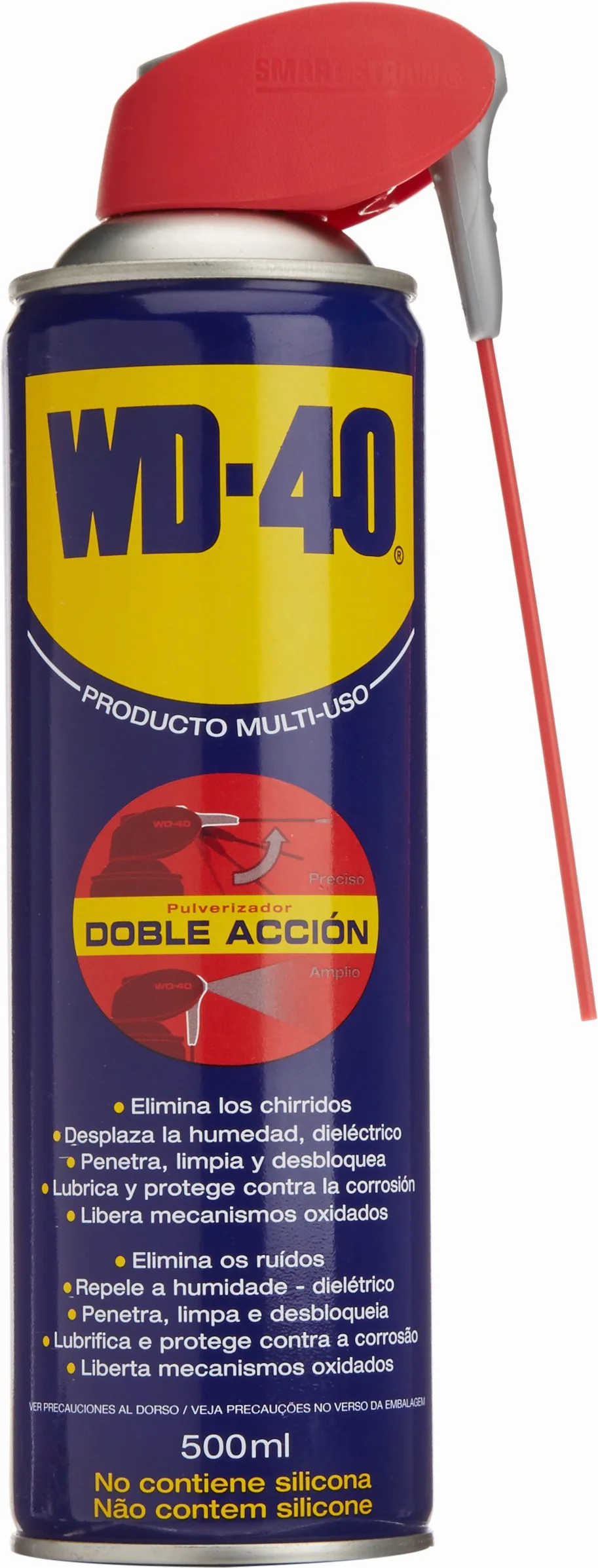 WD-40 34198 Producto Multi-Uso Doble Acción - Spray 500 ml - Aplicación Amplia o Precisa, Lubrica, Afloja, Protege del Óxido, Dieléctrico, Limpia Metales y Plásticos y Desplaza la Humedad