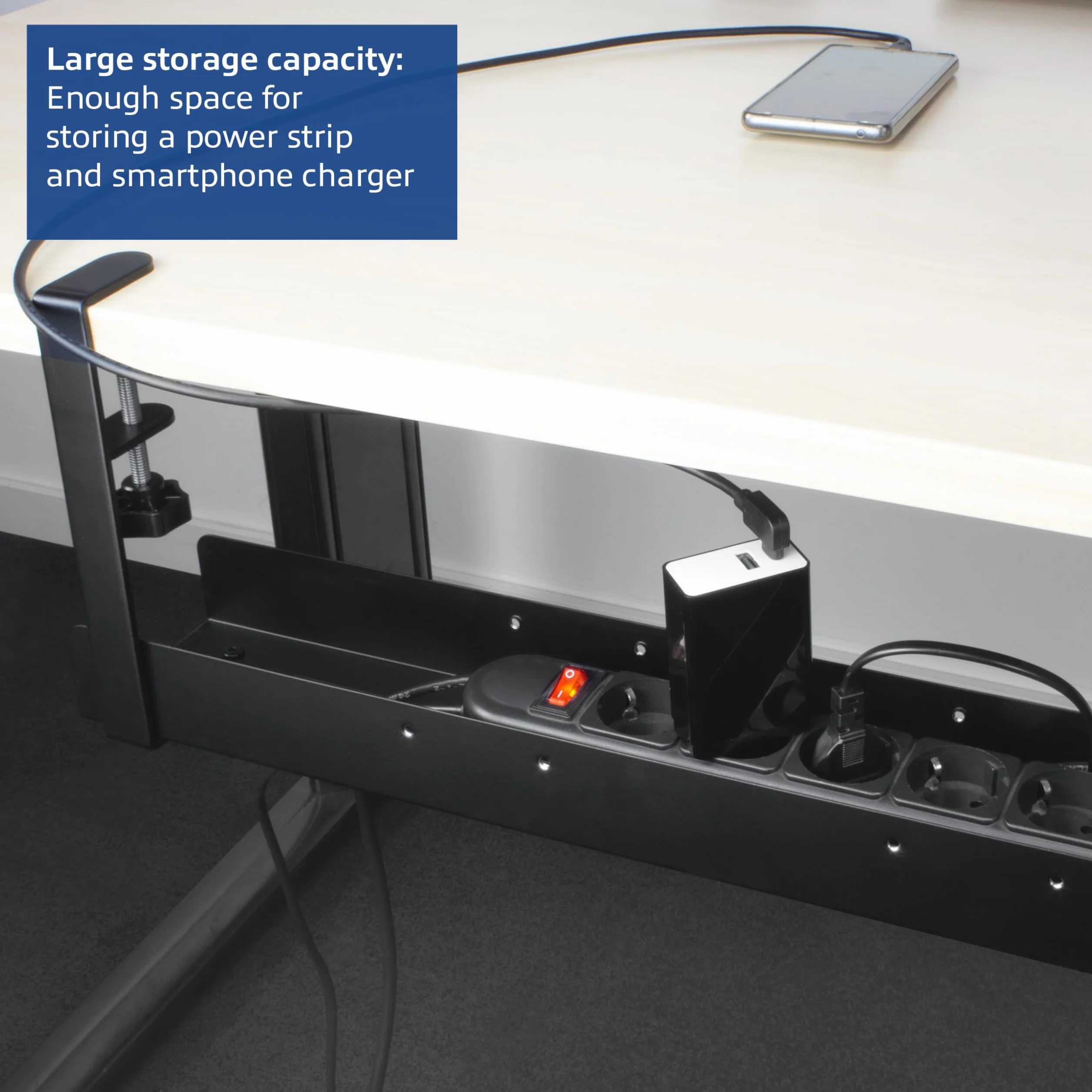 ACT Organizador de Cables Extensible para Escritorio, sin taladrar, con Soporte de Pinza, Organizador de Cables para PC, Bandeja de Cables para el Lugar de Trabajo AC8376
