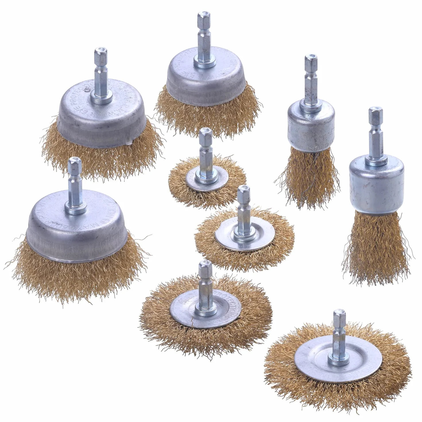 Juego de 9 cepillos de rueda de cepillo de alambre, rueda de alambre de taladro con vástago hexagonal de 1/4 pulgadas para uso para limpiar herrumbre, escamas y abrasivos