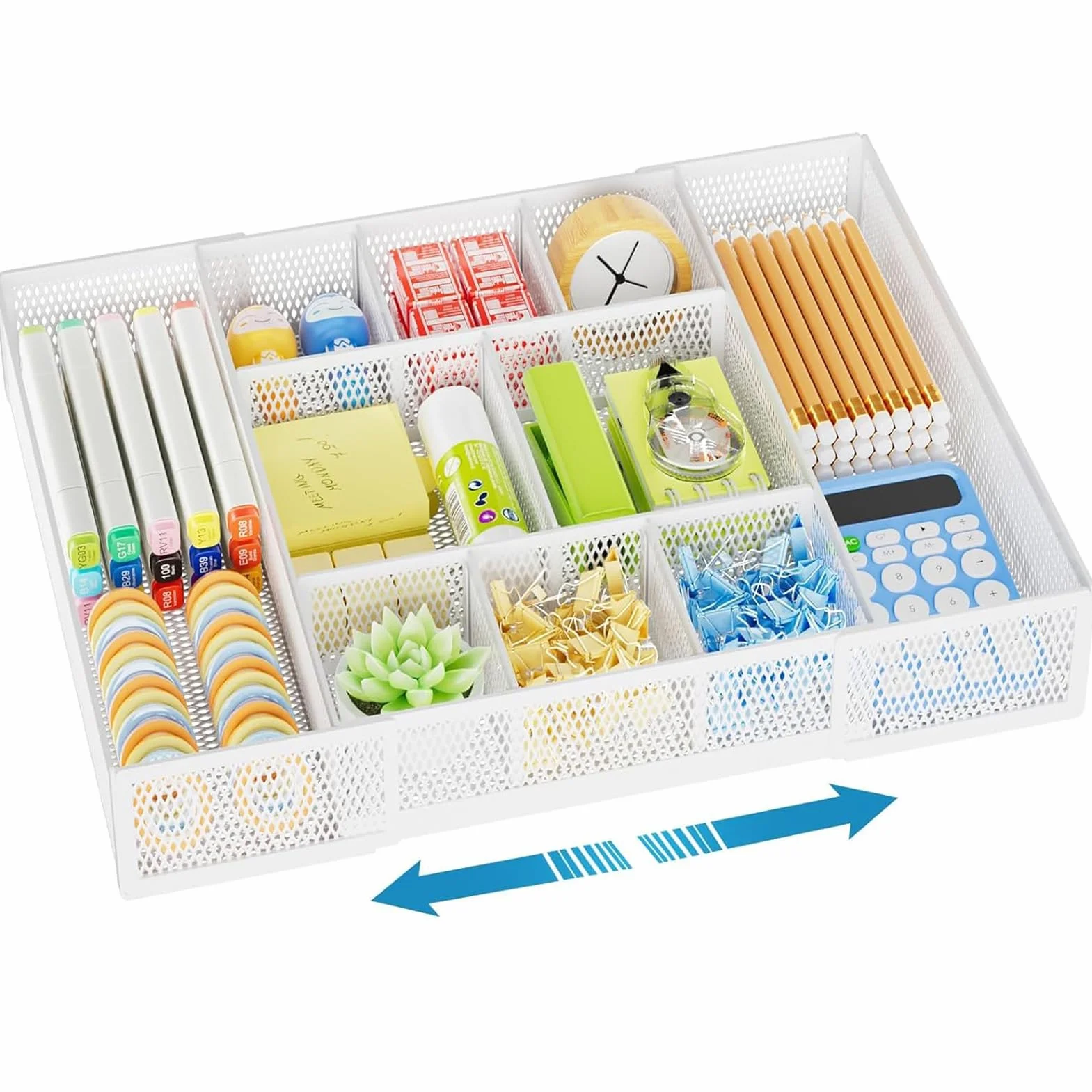 Marbrasse Organizador Cajones Malla 10 Compartimentos Ajustables 5 Divisiones Blanco