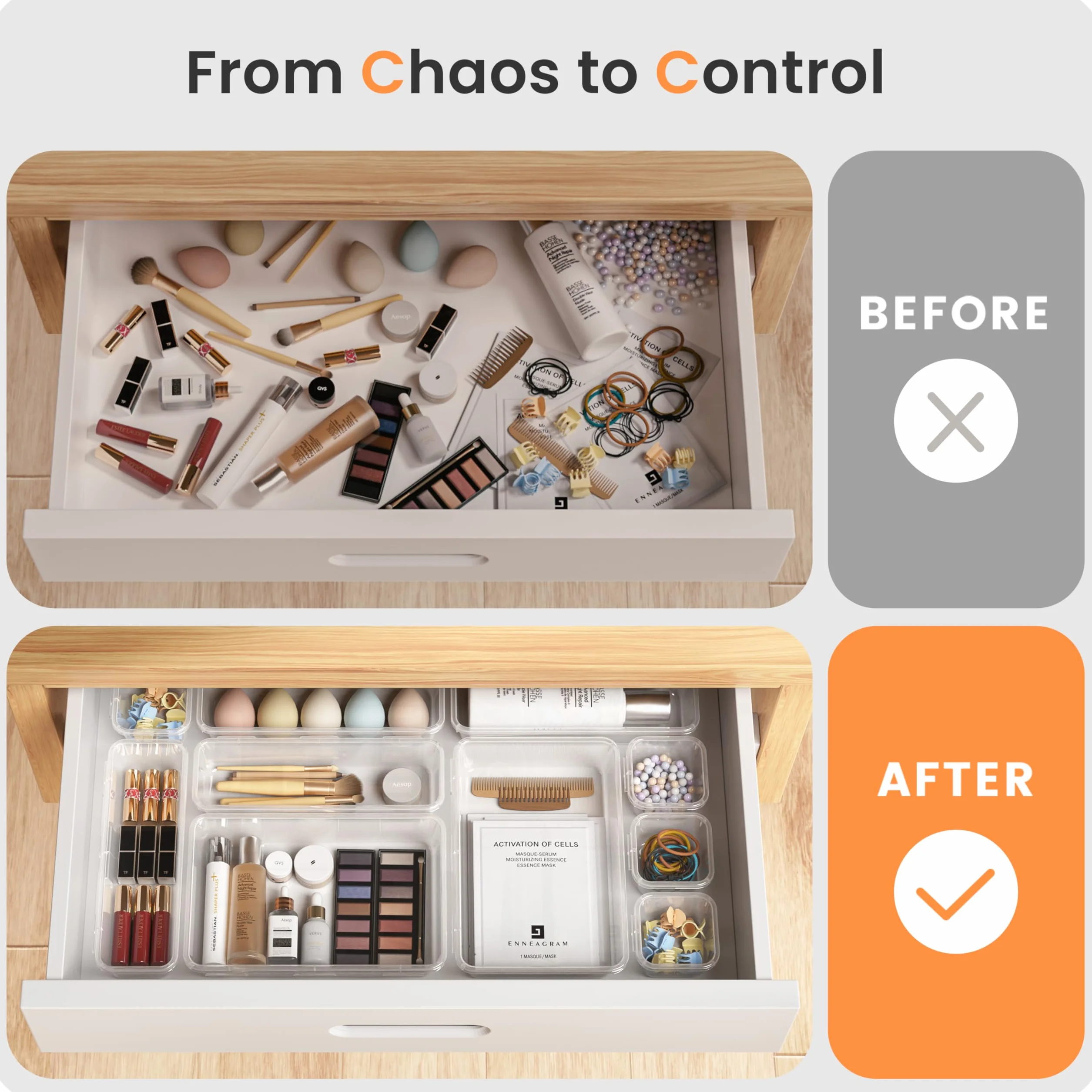 A-LuGei 15pcs Organizador Cajones, Almacenamiento para Maquillaje y Baño