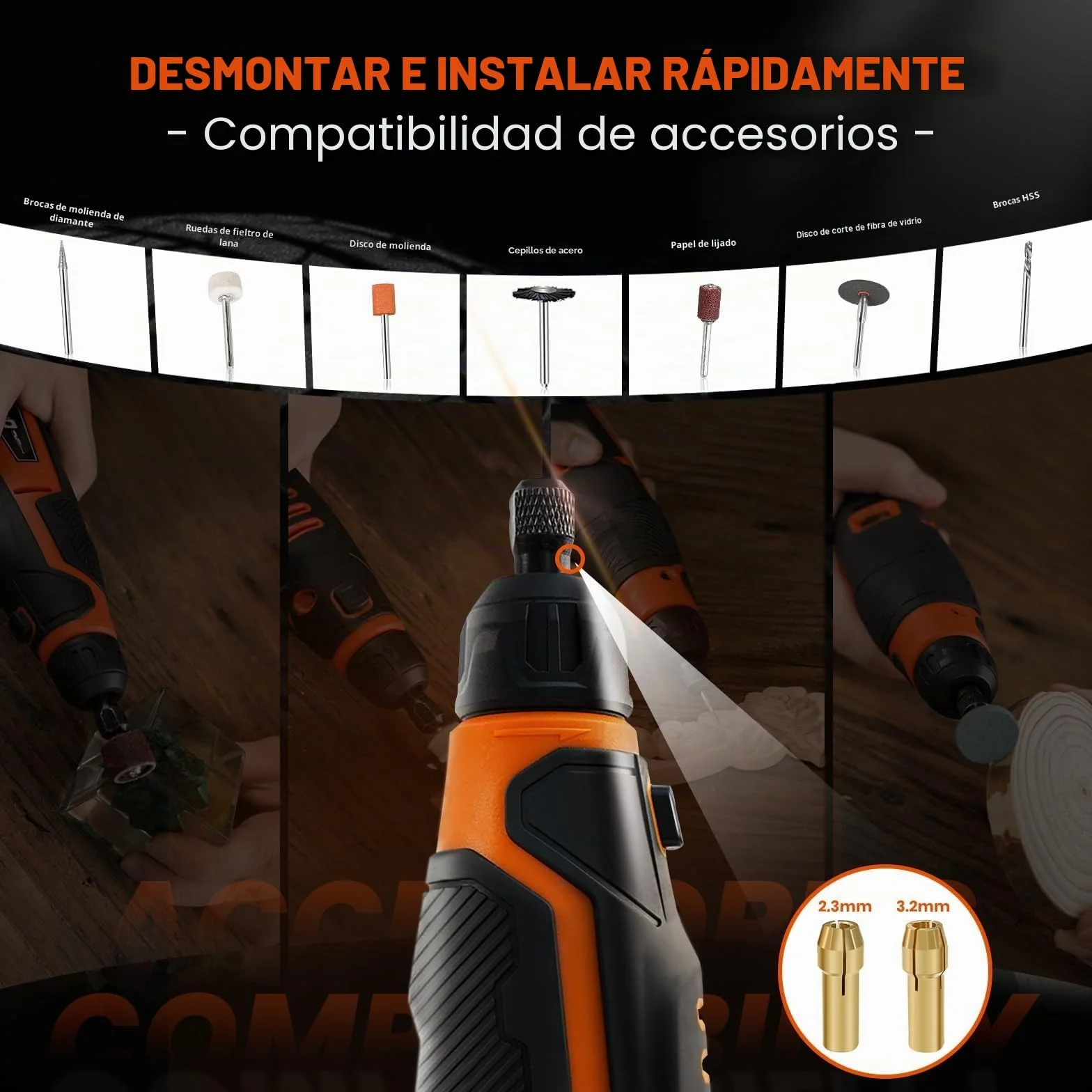 HARDELL Herramienta Rotativa 12V Inalámbrica con 94 Accesorios, 6 Velocidades (5000-30000 RPM) para Grabado, Pulido, Lijado, Taladrado, Corte y Bricolaje + Bolsa