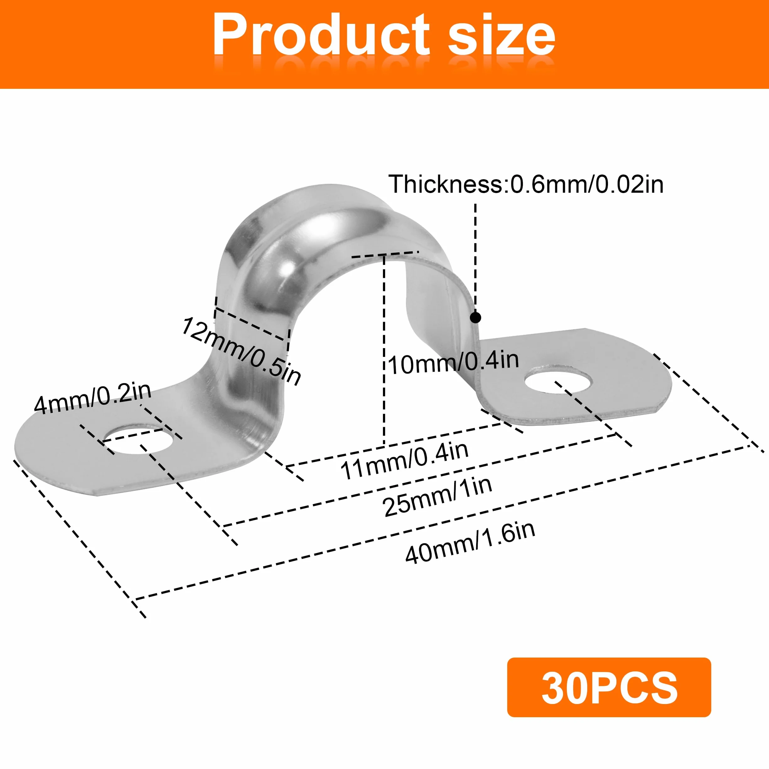 QIMEI-SHOP Abrazaderas Metalicas para Tubos 10mm Abrazadera Tubo en U de Acero Inoxidable 304 para Tubos de Agua Manguera Sujetador 30 Piezas