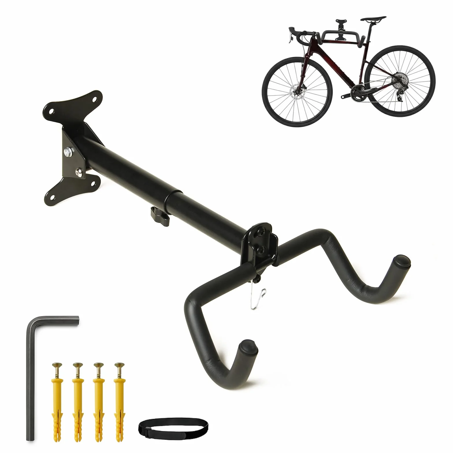 Samos® Soporte Bicicletas Pared Plegable – Colgador de Bicicleta de Universal con Ganchos Revestidos y Estructura de Acero – Soporte Pared Bicicleta Ajustable para Montaña, Carretera o Paseo