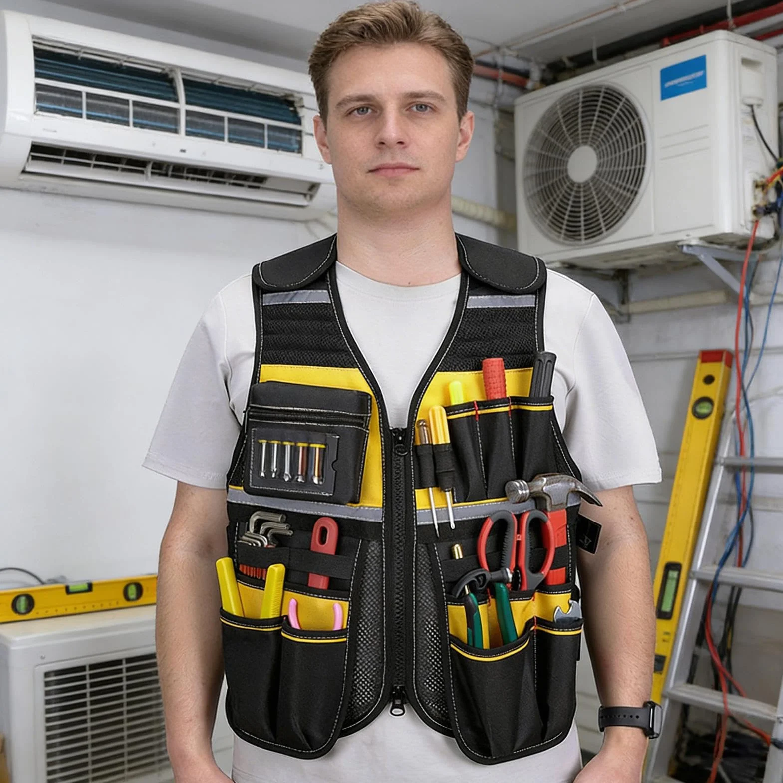 Chaleco De Trabajo Para Hombre, Arnés De Cinturón Organizador De Herramientas Multibolsillos, Chaleco Portaherramientas, Para Padre Carpintero Electricista Construcción Limpieza De Parrillas