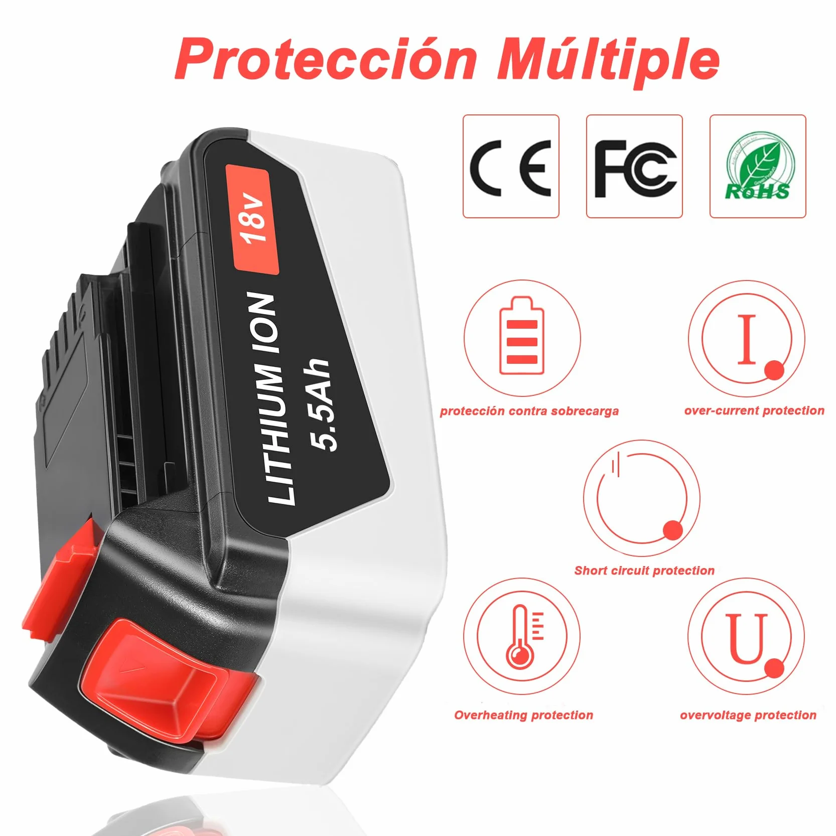 5.5Ah 18V Batería de Repuesto para Black Decker 18V Bateria LB20 LBX20 LST220 LBXR2020-OPE LBXR20B-2 LB2X4020 BL1518-XJ BL2018 BL4018 BL1518
