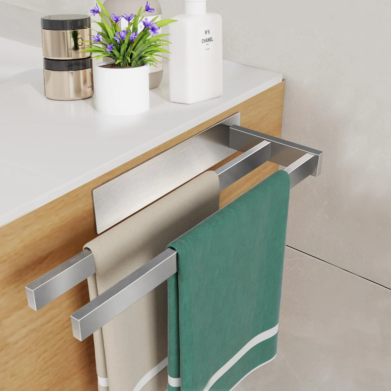 Vista Toallero Adhesivo Baño de Acero Inoxidable SUS304 Toallero Pared Resistente y Duradero 40cm Plata