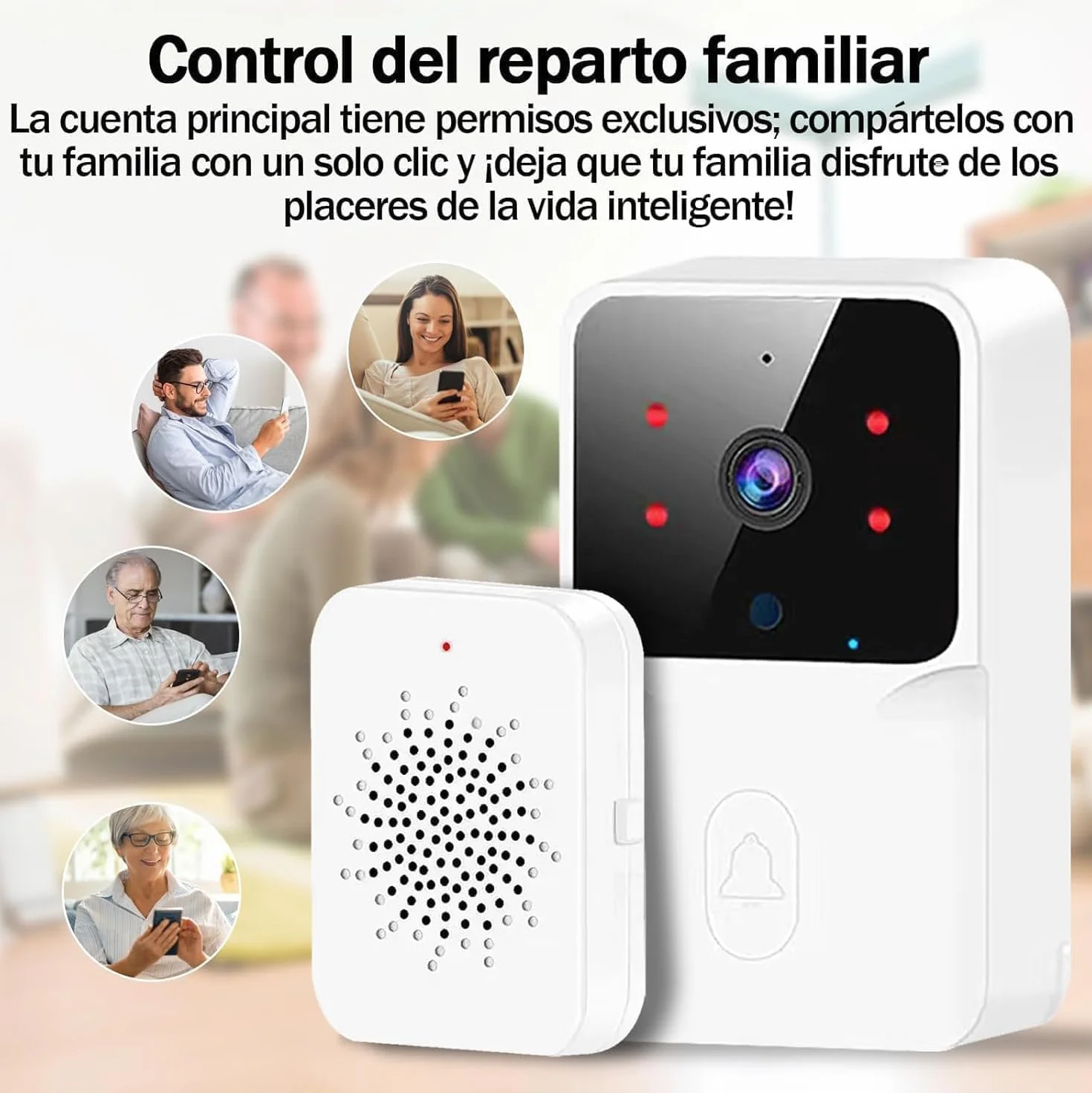 Videoportero Inalámbrico WiFi con Cámara HD1080P Visión Nocturna Resistente al Agua Control por App