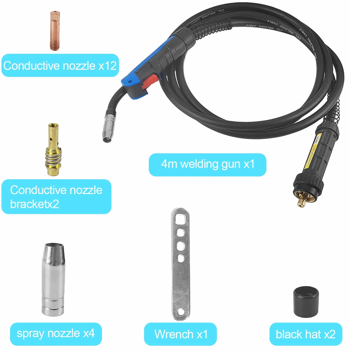 22 Piezas Pistola de Soldadura Kit, Pistola de Soldar de 4 m con Biela, Punta de Contacto y Llave para Puntas de Contacto, 15 AK Maquina de Soldar, para Soldador de CO2 (1)