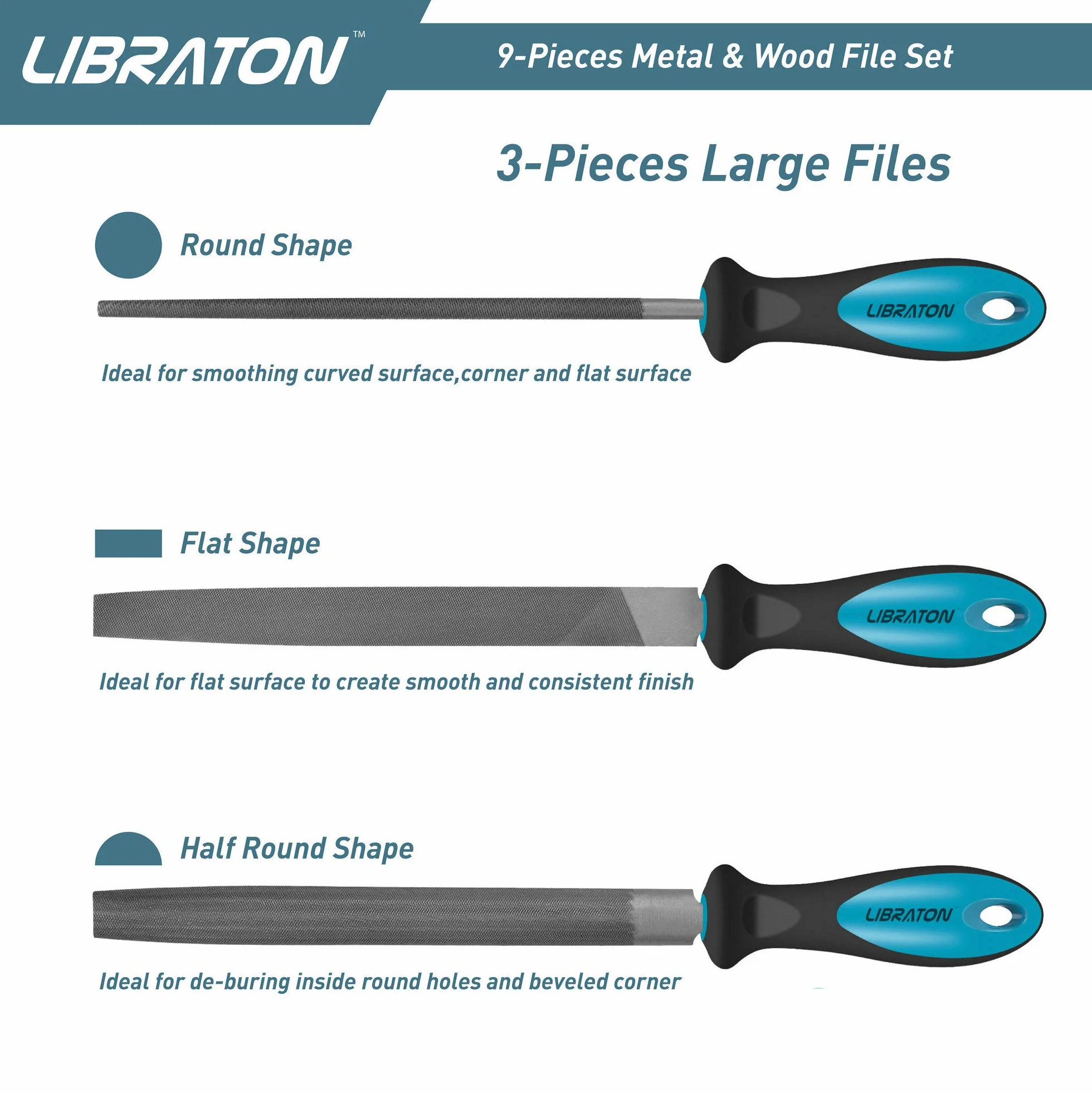 Libraton Juego de limas y escofinas 9pcs, Juego de limas multiusos en acero con alto contenido de carbono incluye lima plana,semirredondas,redondas y 6 Pcs limas de agujas,para metal,madera