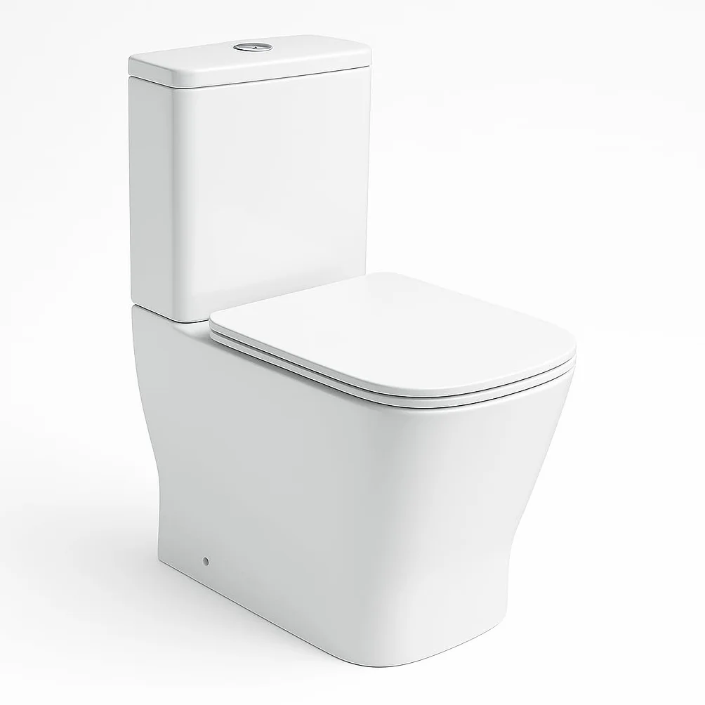 Novo bath - Inodoro Compacto Rimless Serie Mónaco – Estilo Tipo The Gap, Doble Descarga 3/6L, Salida Dual, Asiento UF Soft Close, Cisterna Incluida, Esmalte Antibacterias, Pegado a Pared