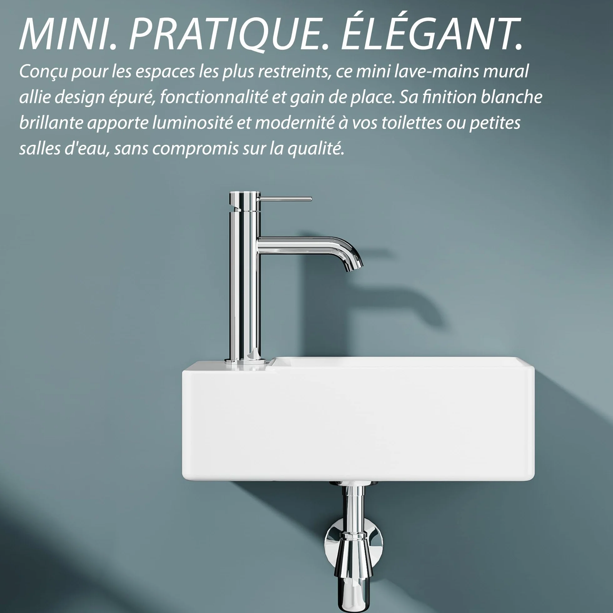 Lavavajillas rectangular compacto de cerámica blanca – Lavabo de diseño elegante y práctico para baños pequeños o aseos – 40 x 22 x 13 cm