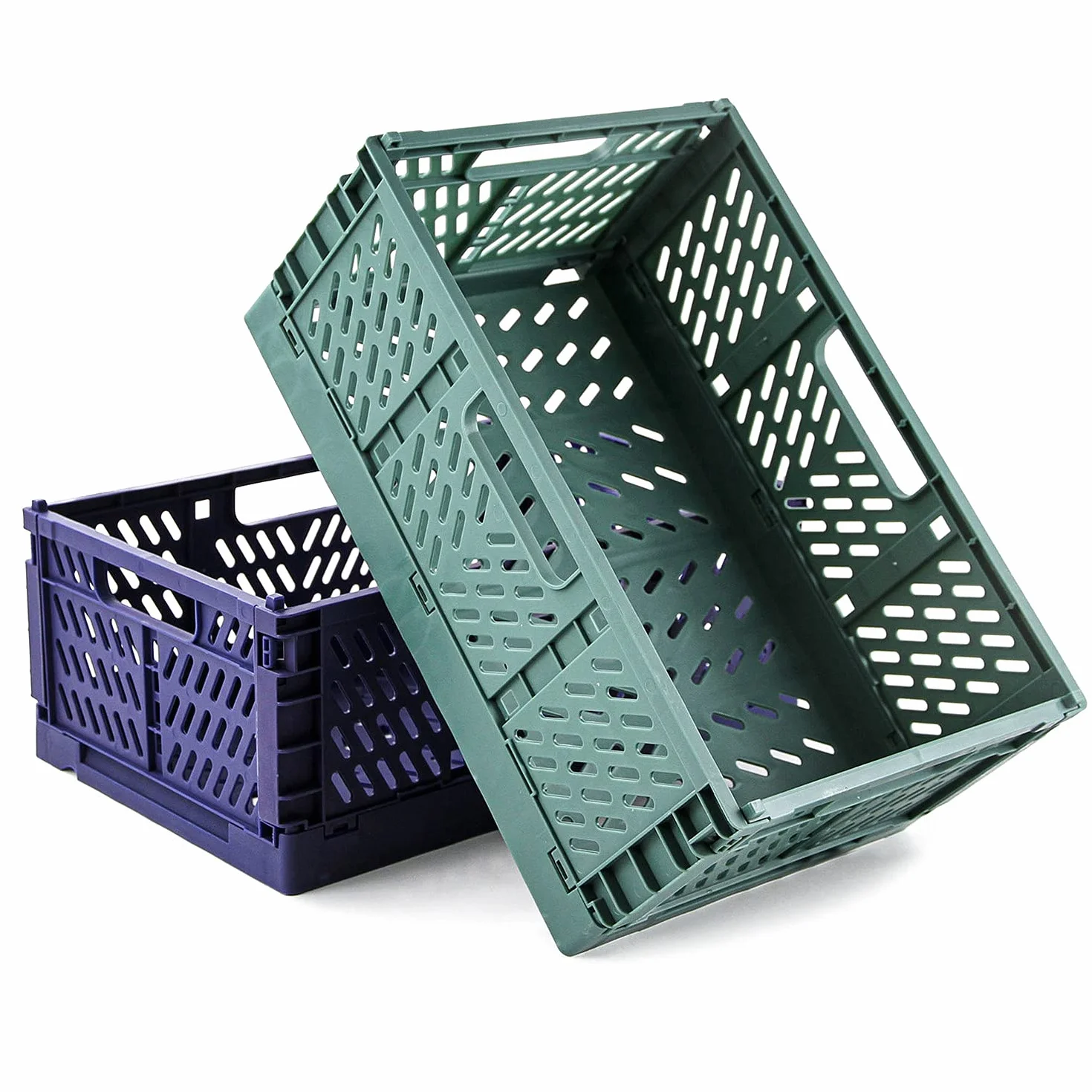 Spesh 2 Piezas Cajas Almacenaje Cocina Cajas Plegable Plastico Cesta Plegable para Armarios, Cajones, Estanterías(Azul+Verde oscuro, 30*20*12cm)