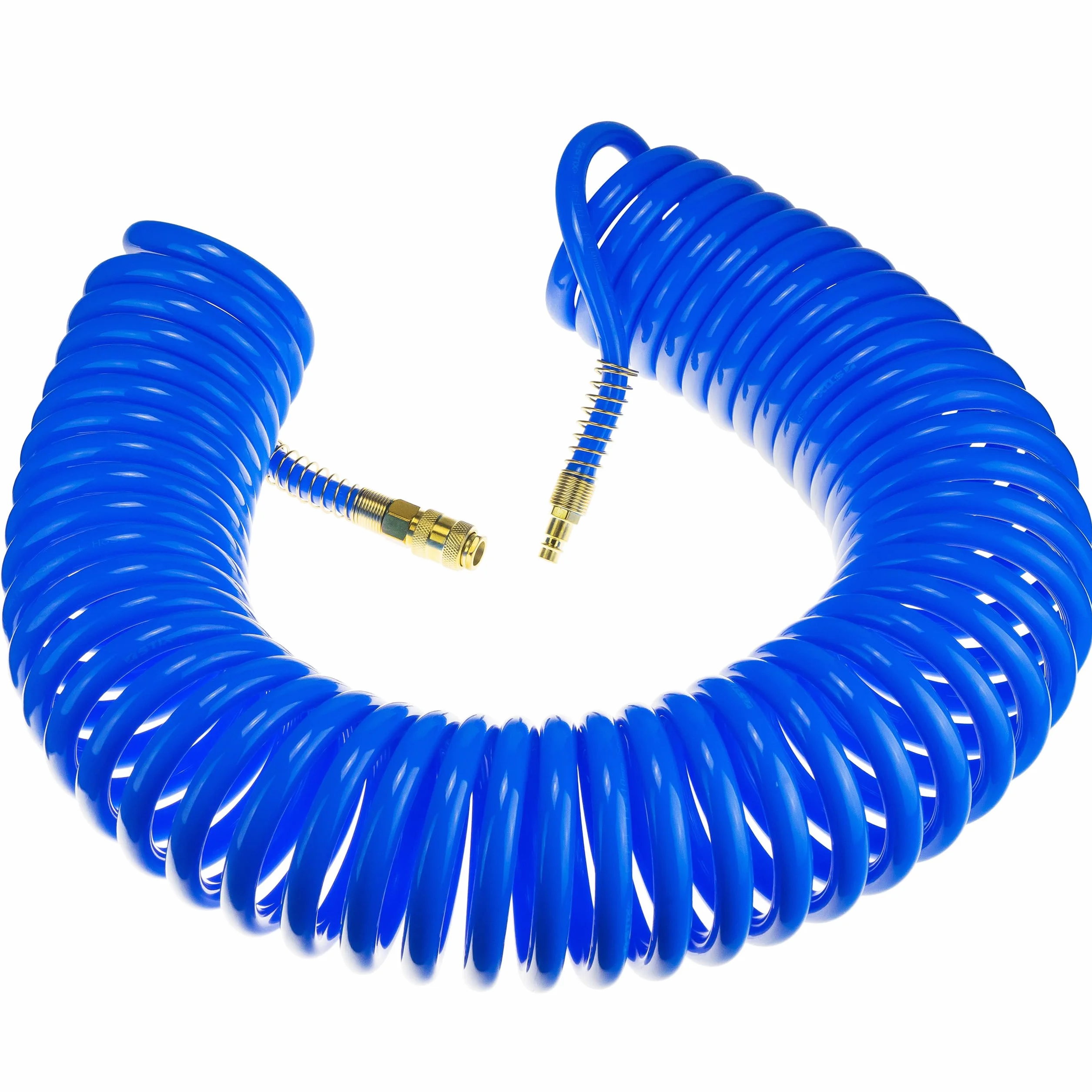 Manguera de aire comprimido en espiral SP-PU 15 m, manguera de aire comprimido 10/14 mm de poliuretano, presión máxima de 10 bares, con protección contra torceduras y acoplamiento rápido, adecuado