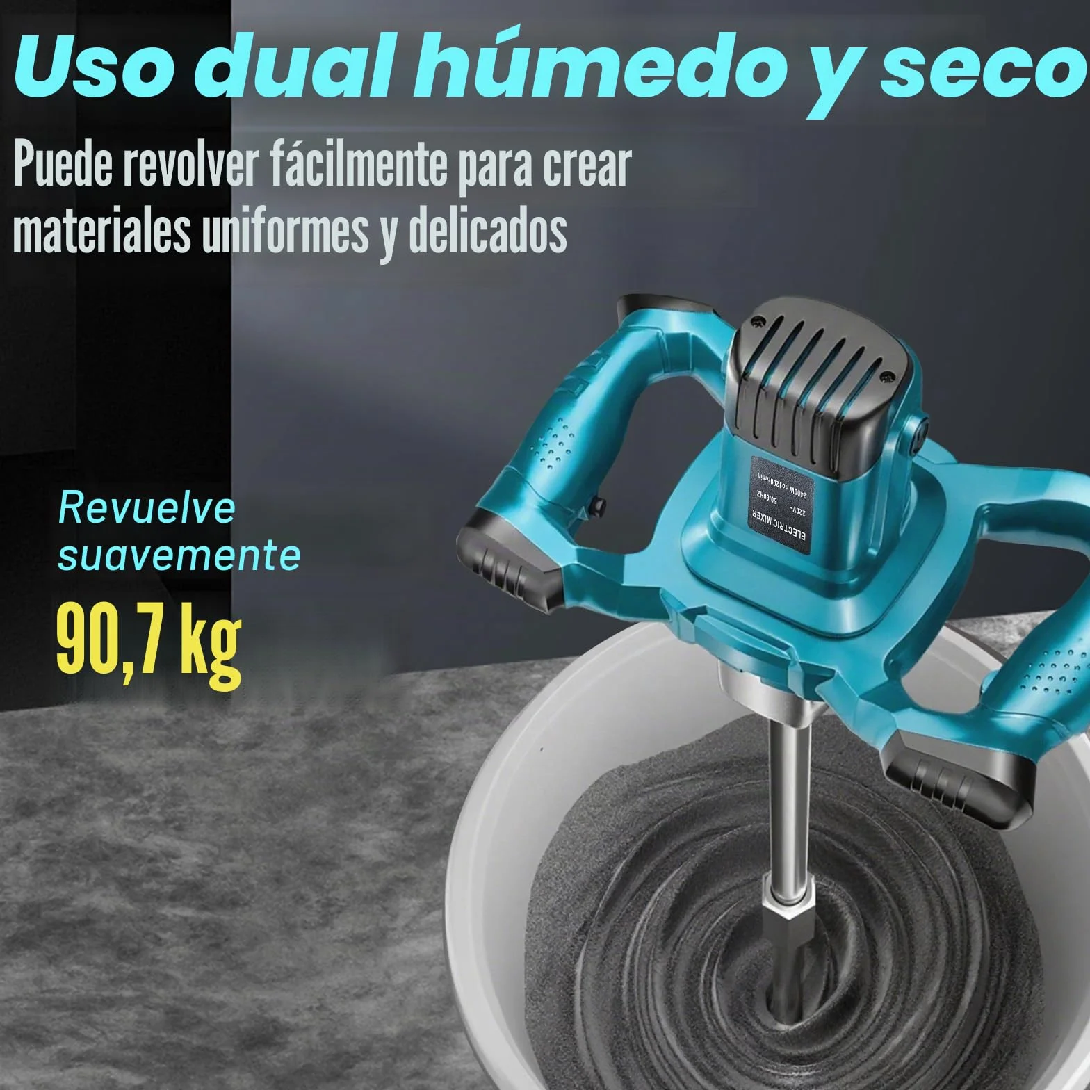 Mezclador de mortero M14 de 2400 W con motor sin escobillas, hormigonera eléctrica, 0–1700 rpm con control de velocidad de 6 niveles, para asfalto, cemento y lodo