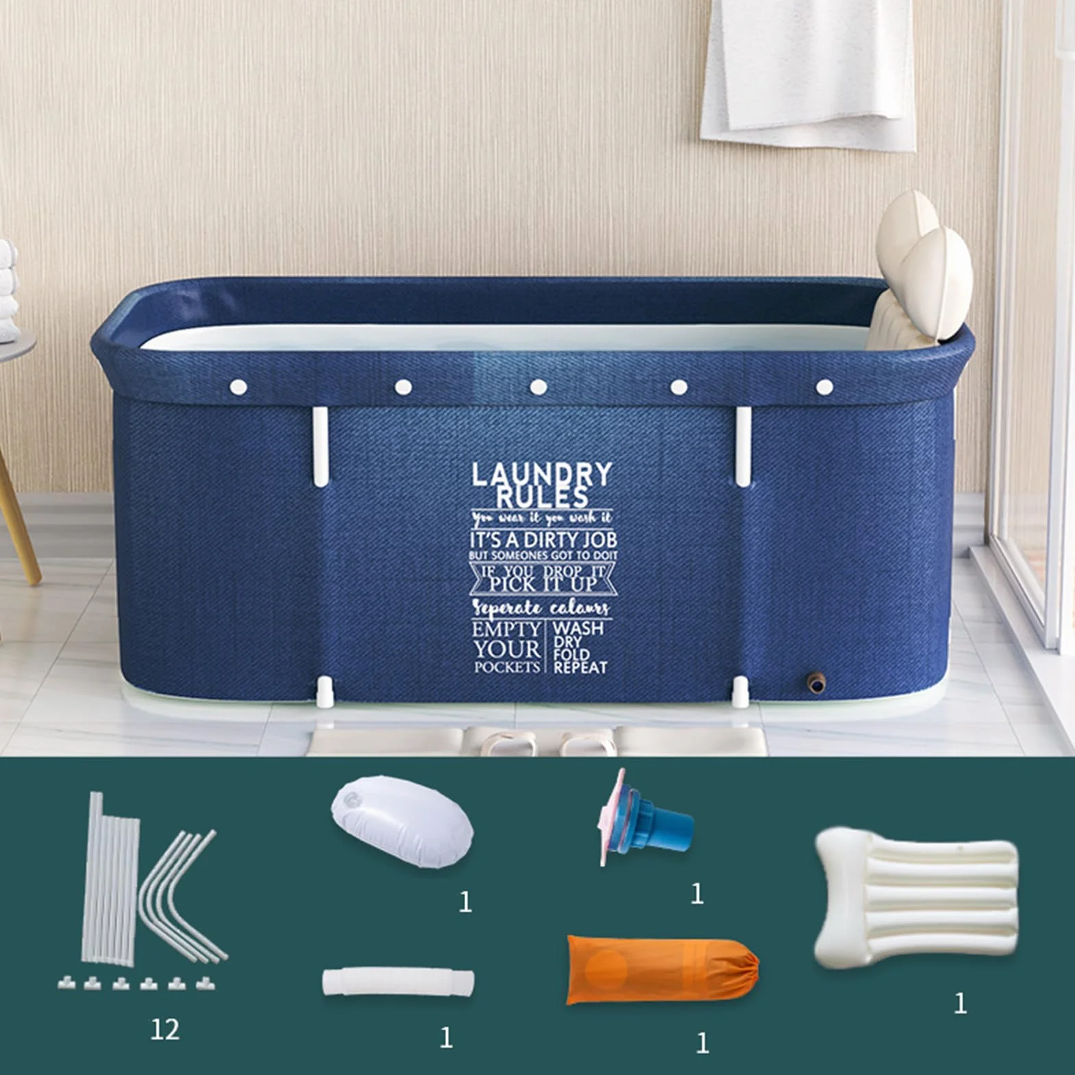 Bañera plegable Bañera de pie empapada Bañera portátil Bañera móvil Bañera plegable Barril Baño Spa Bañera, 120 x 50 cm para interior y exterior (Estilo 2)