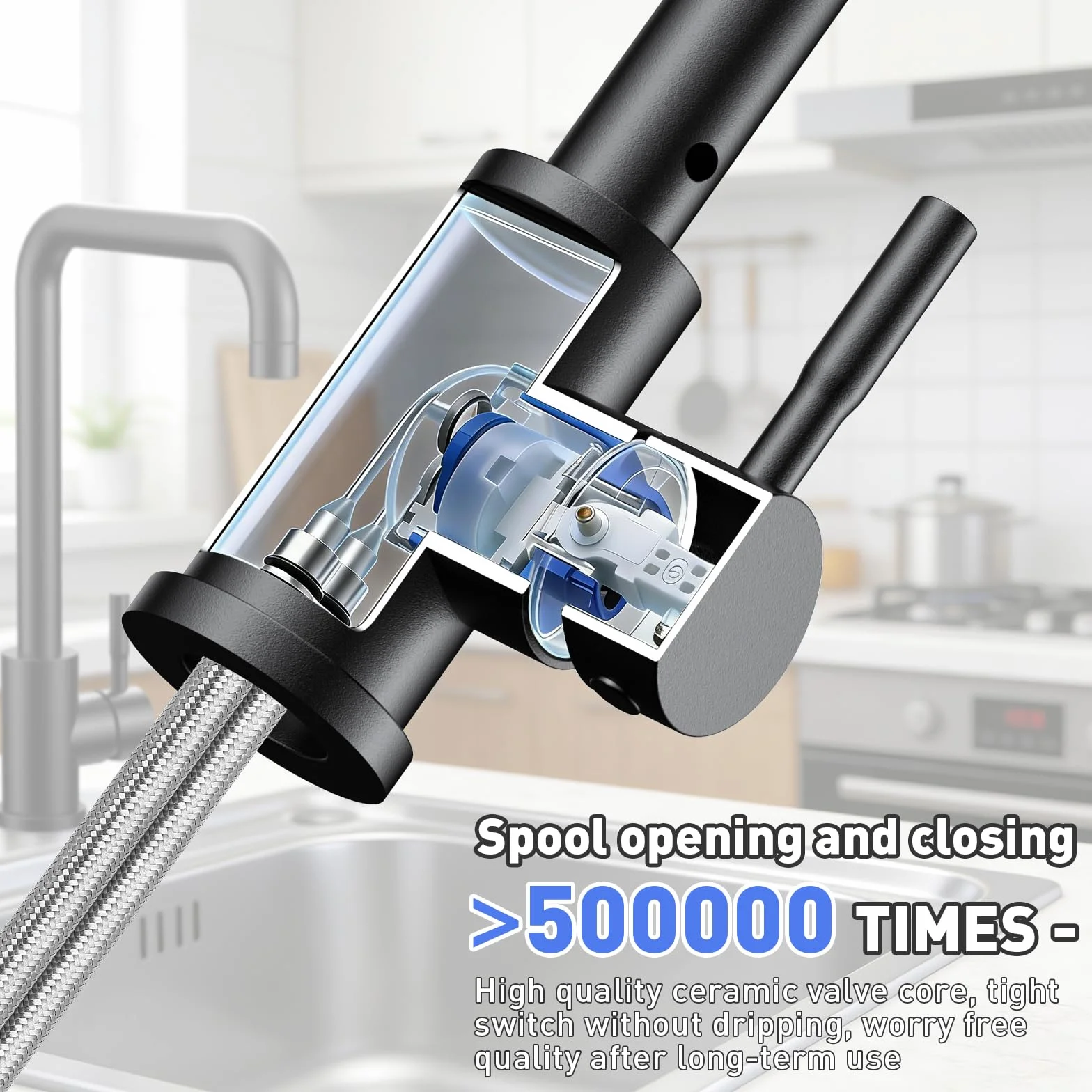 Grifo Cocina, Grifos Cocina Fregadero Giratorio 360°, Grifo de Cocina Agua Caliente y Fría de Acero Inoxidable 304,Cozinha L Monomando-Grifería Monomando con conectores 3/8-Schwarz