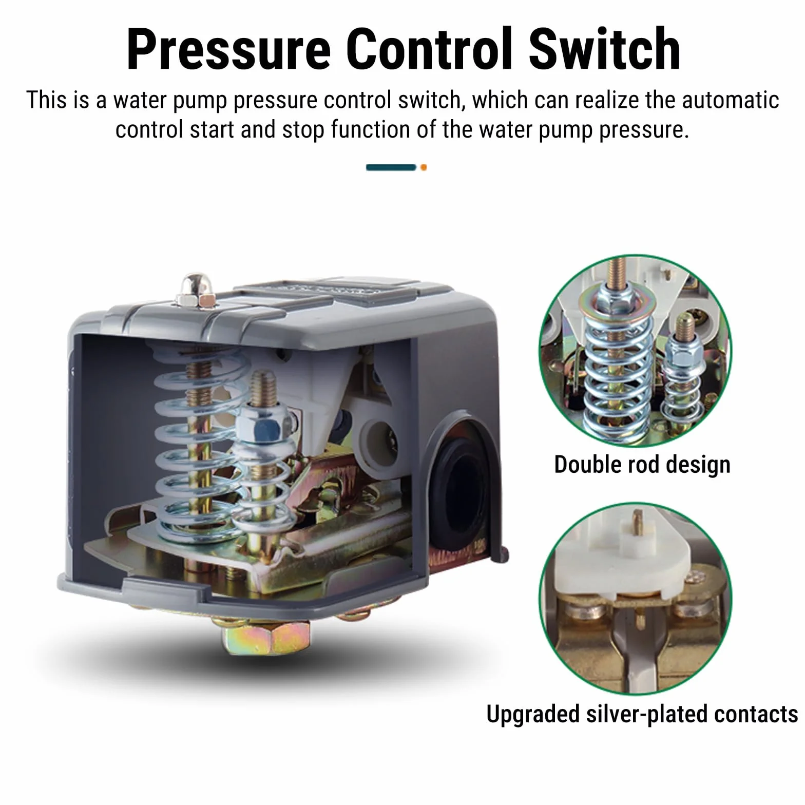 Interruptor de Presión de Bomba de Agua, 40-60psi Ajustable Doble Muelle Presostato