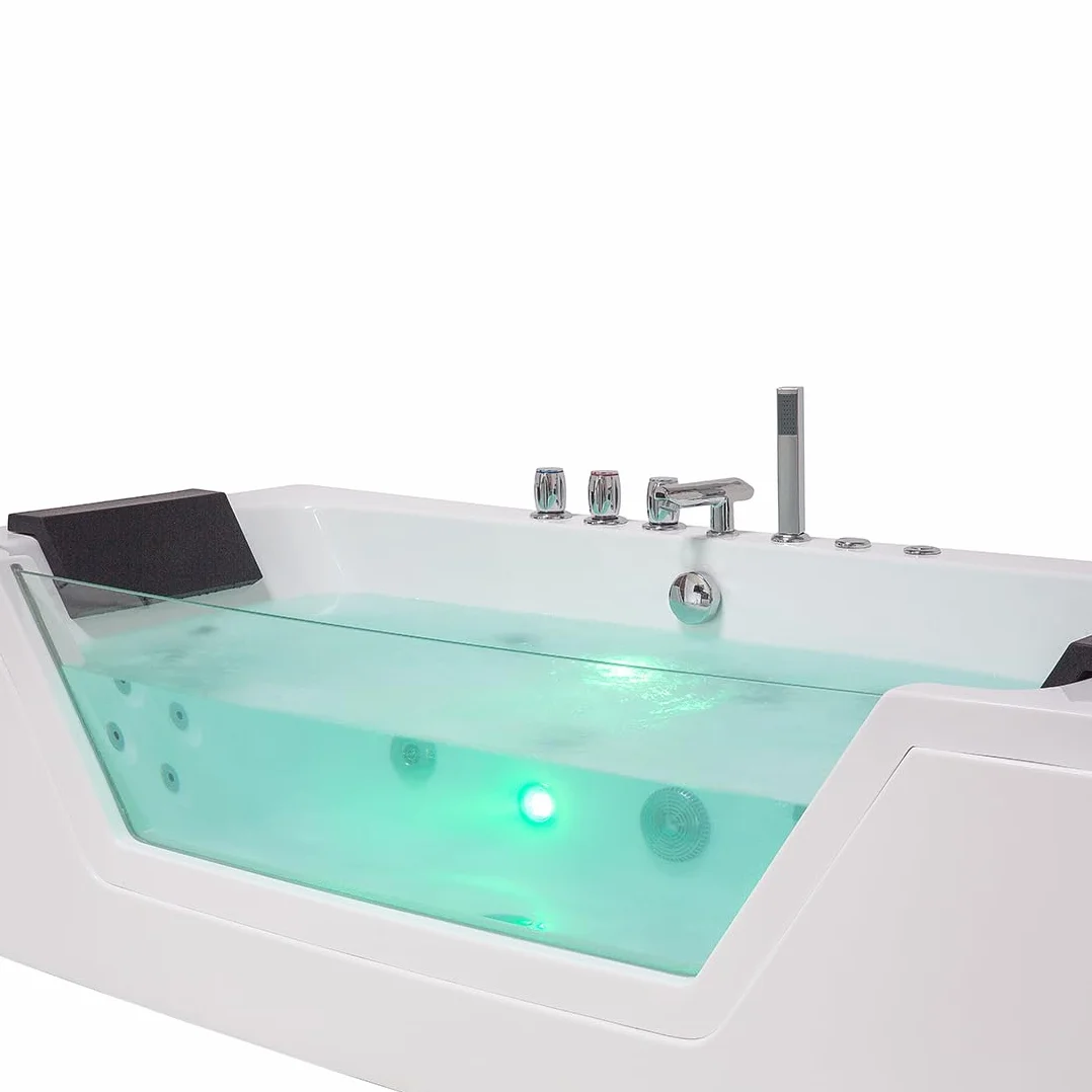 Bañera de hidromasaje blanco plata con LED de acrílico sanitario y vidrio individual 174 x 79 cm Samana