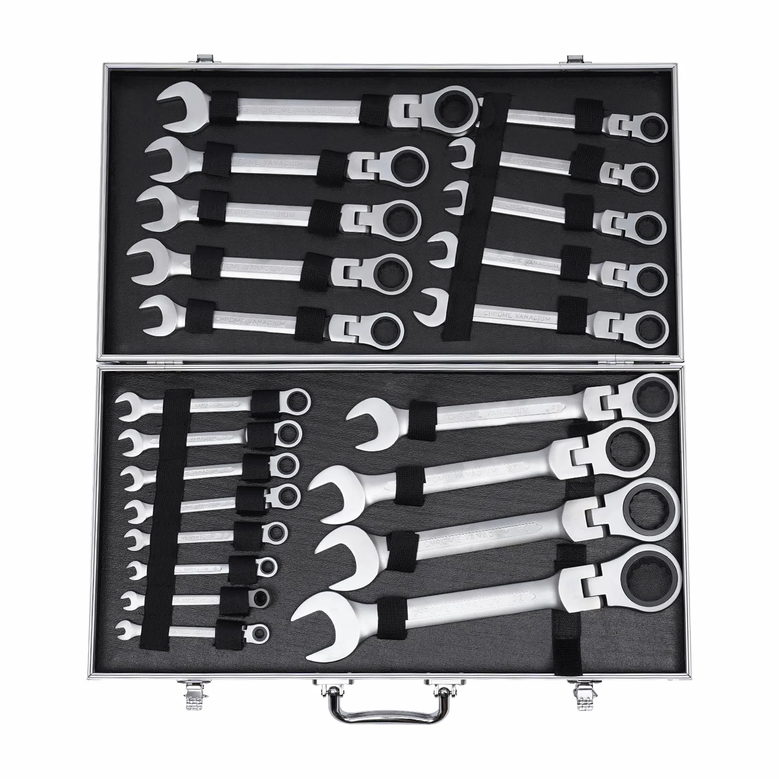 Juego de 22 llaves inglesas con caja de herramientas, 6-32 mm, llave combinada con cabeza móvil de 180° y 72 dientes, 45 llaves combinadas de carbón