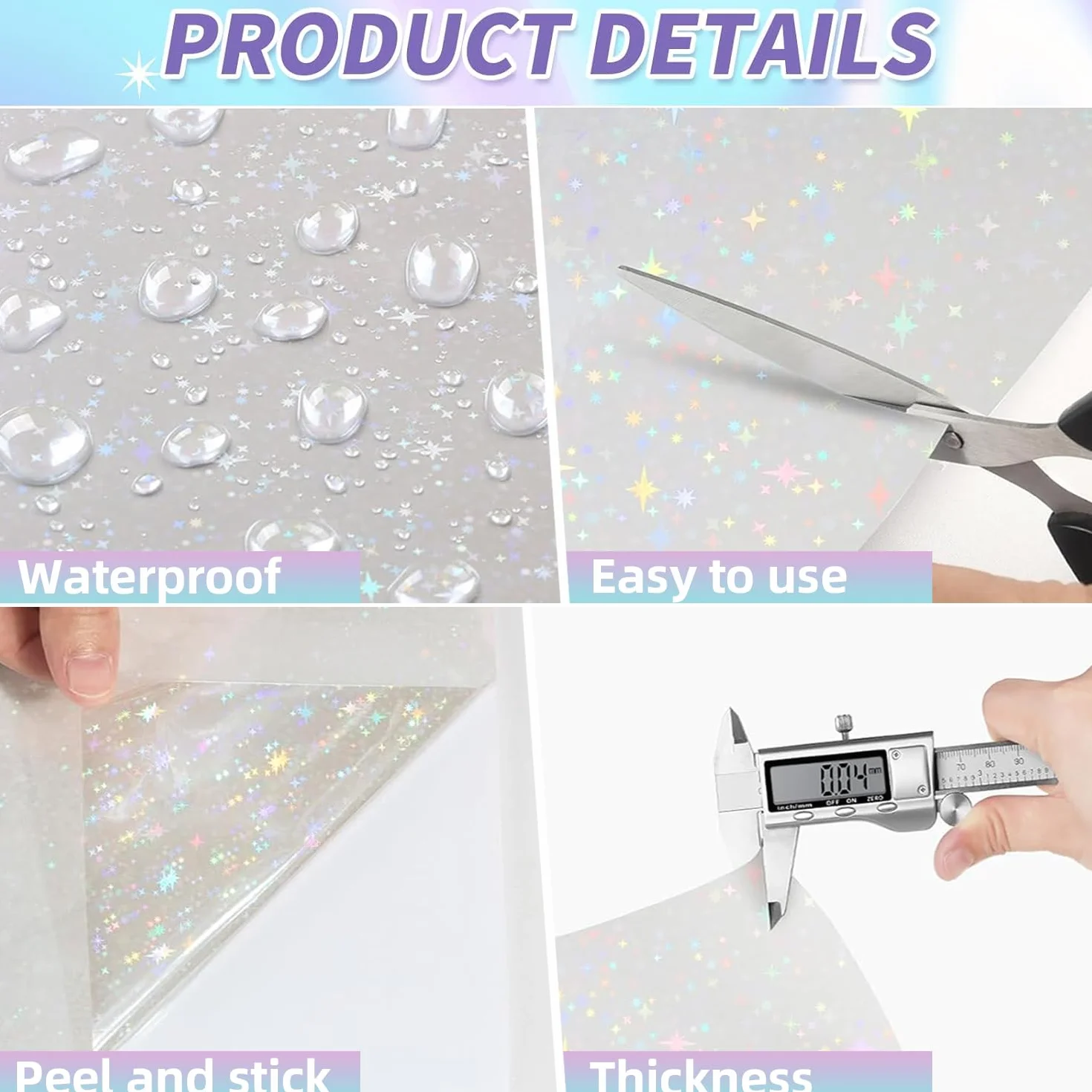 Papel Adhesivo Holográfico A4 50mic Película Transparente Impermeable Laminado en Frío 20 Piezas Vidrio Roto