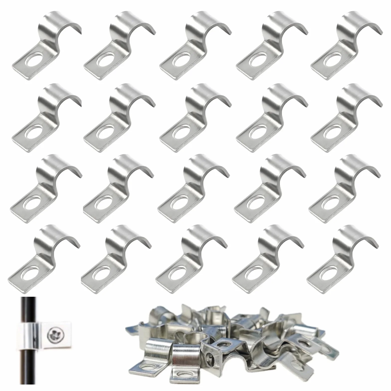 MINGBOLIN 75 Piezas Abrazadera de Tubo U,Abrazaderas Metalicas para Tubos Abrazadera de Fijación Abrazaderas para Tubos Fijacion de Tubo Solo Orificio Clips de Cable,para Tubos y Cables (8mm)