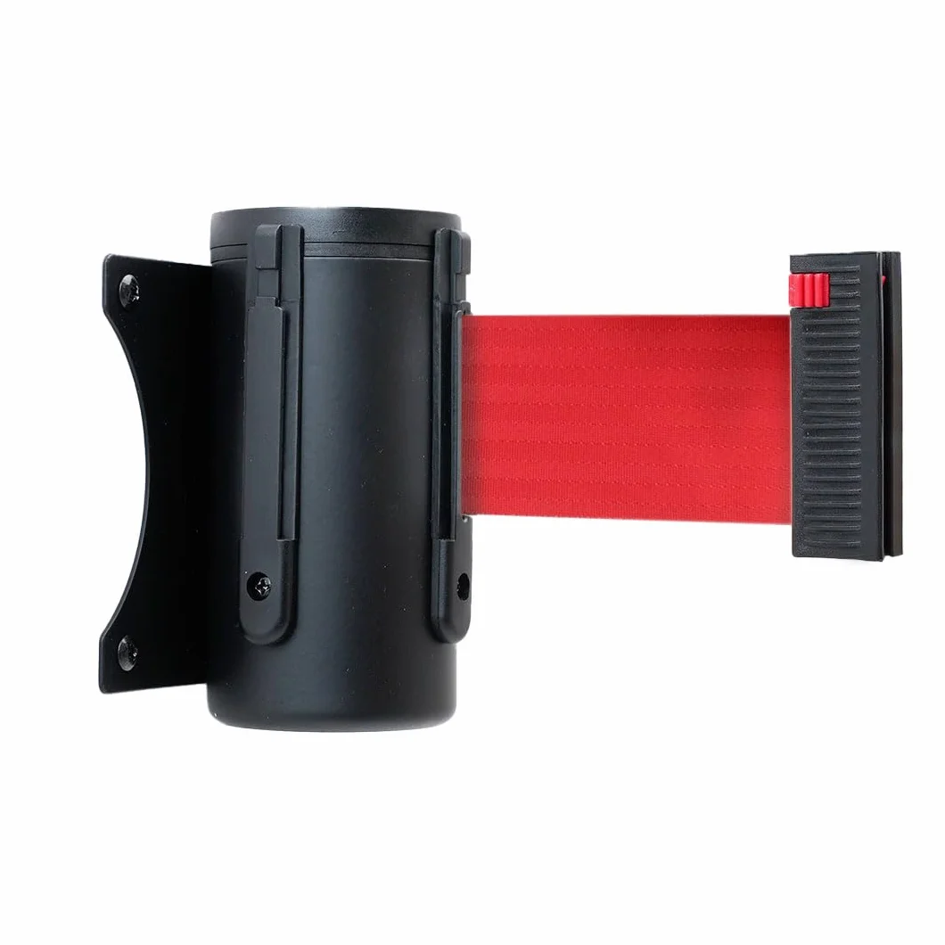 Danieli Store | Barrera de Pared Metálica de 3 Metros con Cinta y Clip Receptor | Barandilla Extensible con Cinta Retráctil | Barrera de Seguridad con Montaje a Pared (ROJO)