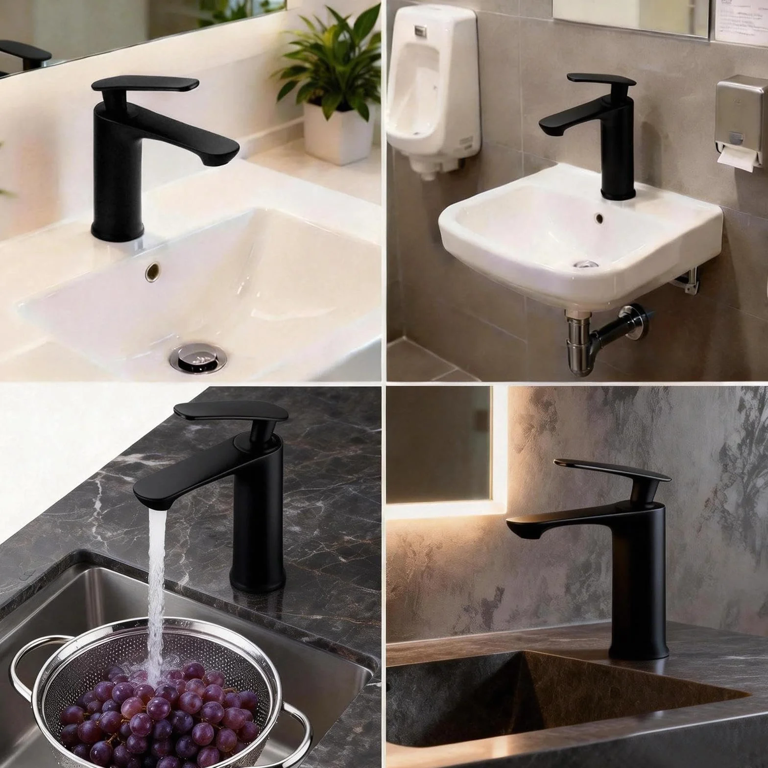 Grifo Lavabo Monomando, Grifos Para Lavabos De Baño, Altura Del Caño: 70 Mm, Núcleo De Válvula De Disco Cerámico, Fabricado En Aleación De Zinc (negro)