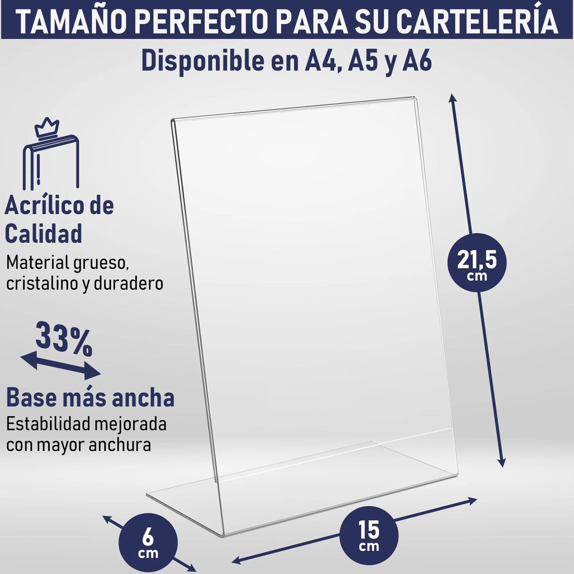 Soporte para carteles A5 de acrílico transparente inclinado, expositor de plástico para mostrador, 6 unidades