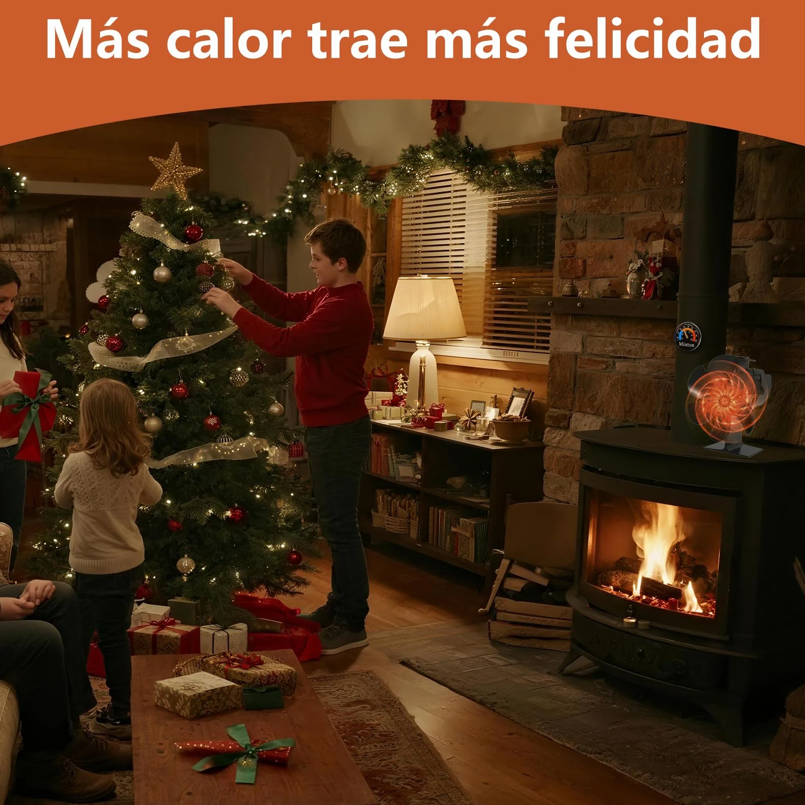 Ventilador Estufa Leña con Termómetro - 6 Cuchillas Ventilador Chimenea, Funcionamiento Silencioso, Ahorro de Energía, para Estufa de Leña o Pellets