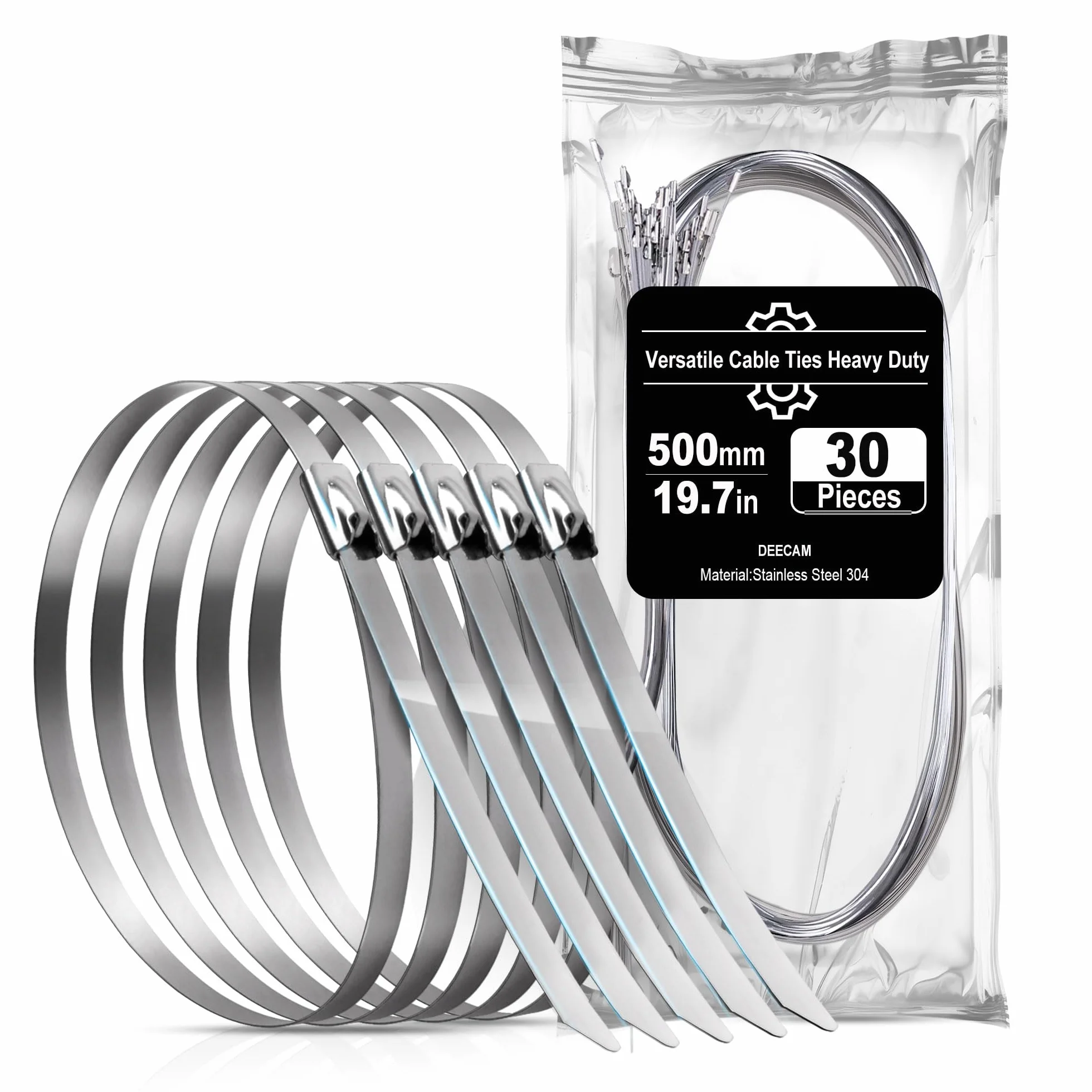 Bridas Metálicas De Acero Inoxidable 30 Piezas 500×7.9mm，Bridas Para Cables，Tuberías，Cercas,Multiusos Con Sistema Antideslizante Deecam Bridas Acero Inoxidable 304