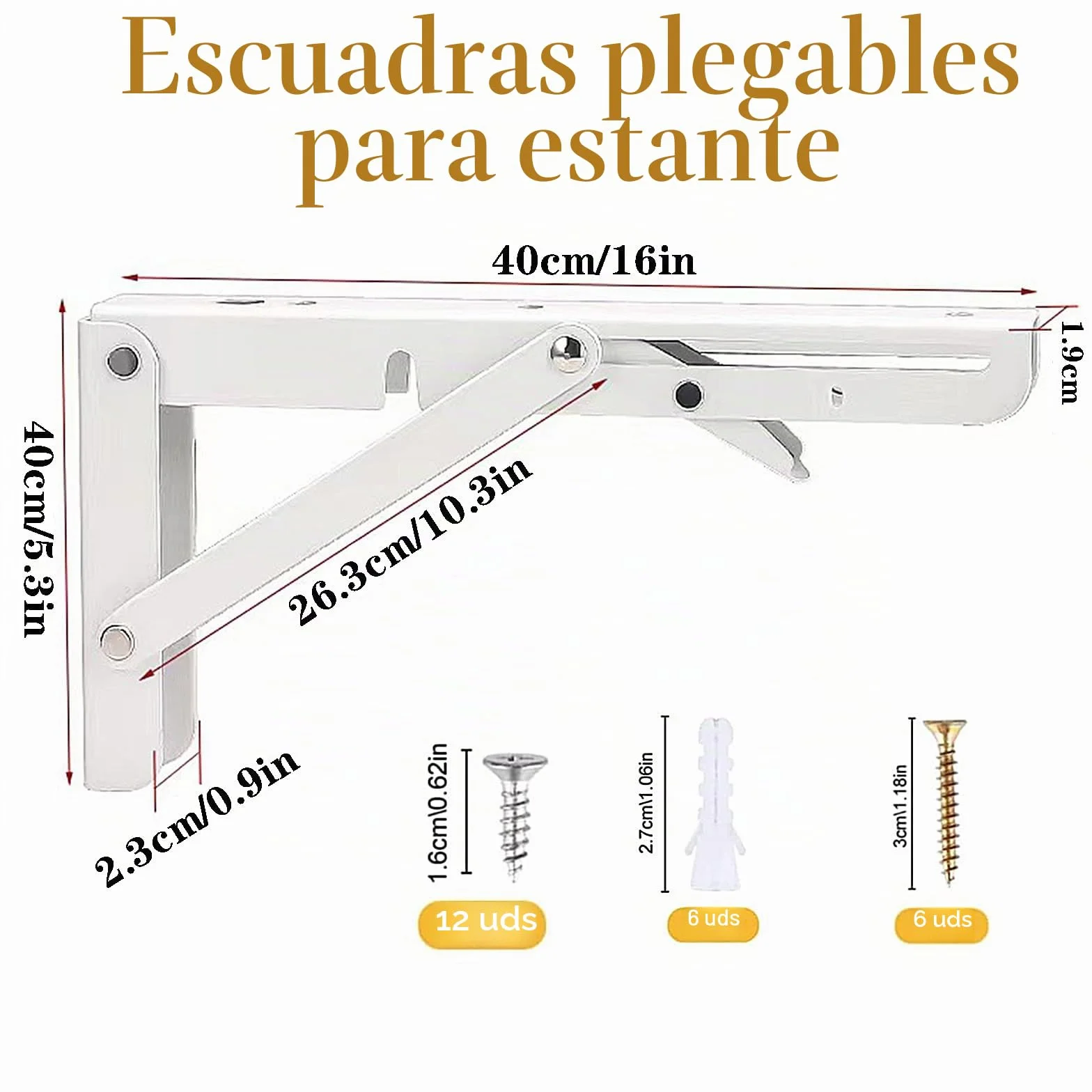 400mm Escuadras Abatibles, 2Pcs Bisagra Mesa Abatible Escuadras para Estanterias, Bisagras Mesa Plegable Inoxidable, Soporte Estantería Plegable, Pared Soporte de Estante, Carga: 90KG.