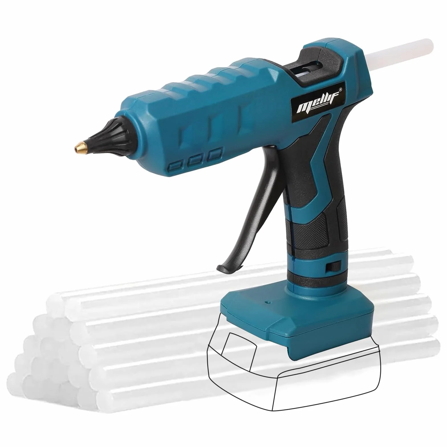Pistola de pegamento inalámbrica para batería Bosch 18V GBA/GBA ProCORE Mellif, pistola de pegamento de precalentamiento rápido, con 20 piezas de barras de pegamento de tamaño completo de 11 mm para