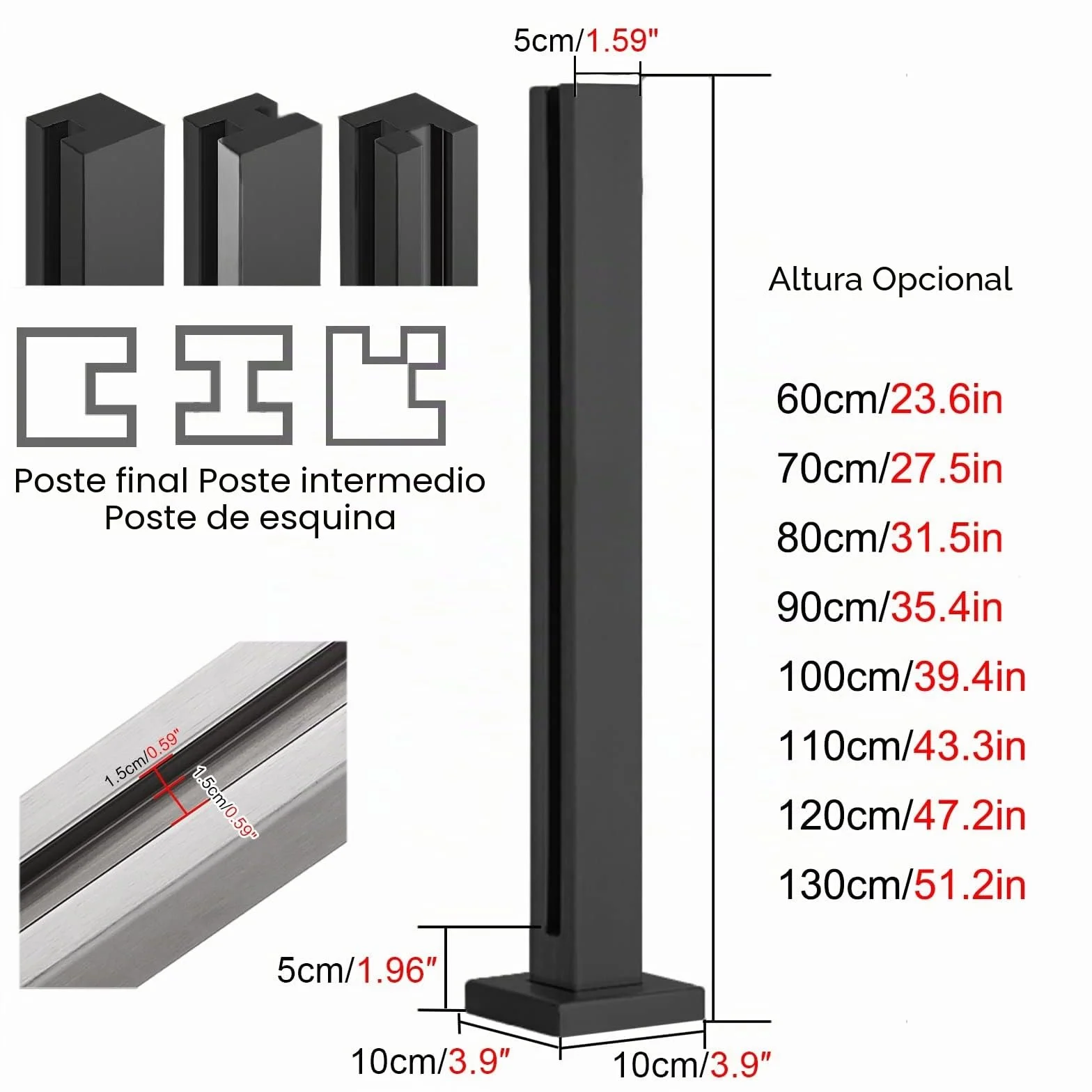 Glass Balustrade Post Clamp, Terrace Balcony Deck Glass Panel Post, 60/70/80/90/100/110/120/130 cm Tall Baluster Column Kit, 304 Stainless Steel Fence Support System ( Color : Mid Post , Size : Height