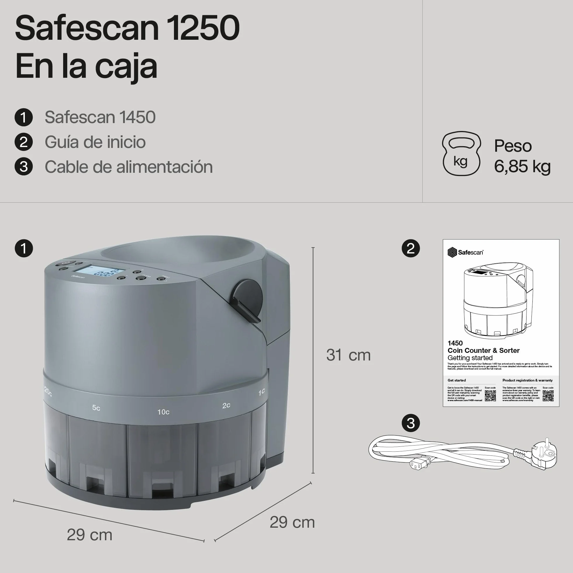 Safescan Contadora de monedas 1450, Clasificadora de monedas euro gran volumen