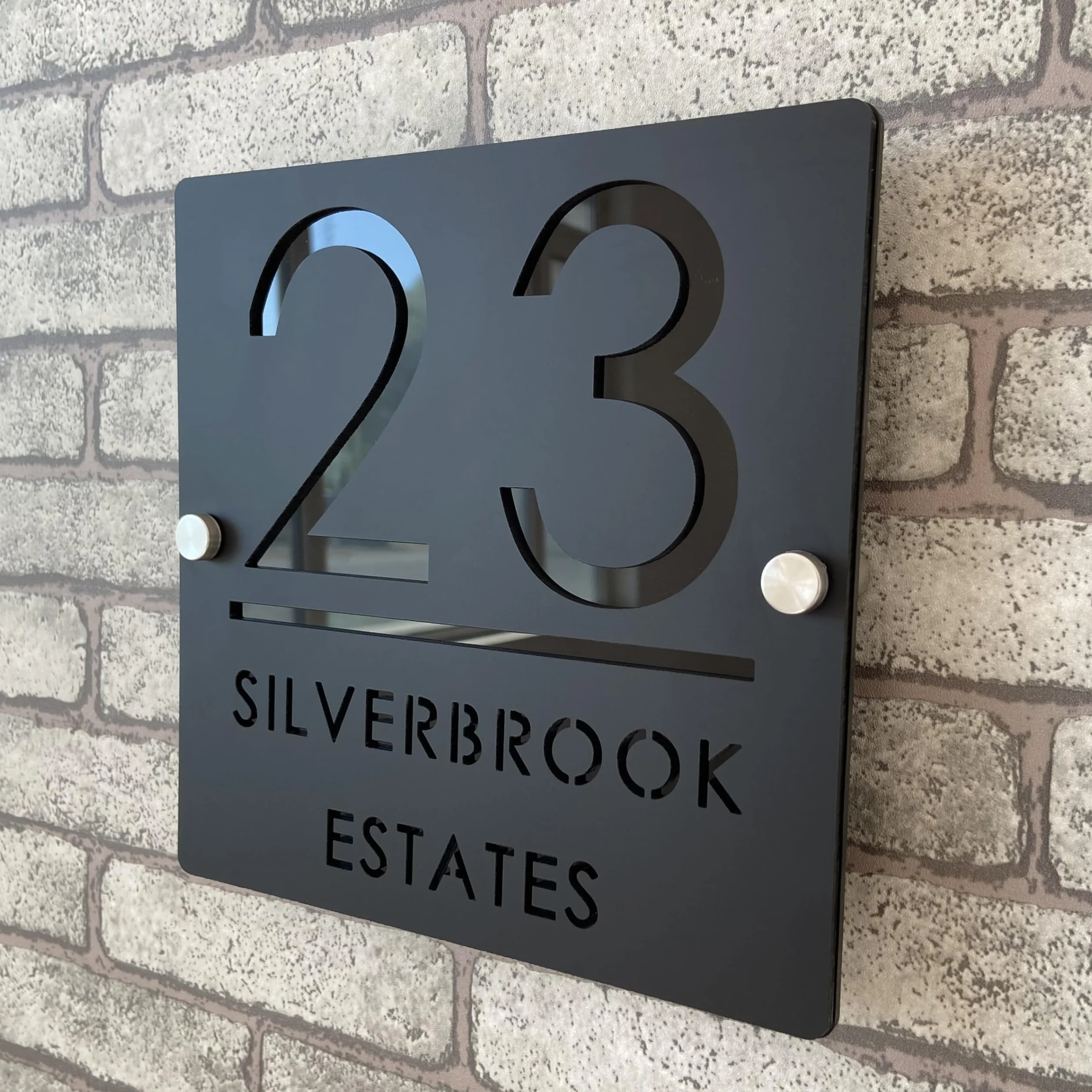 Placa de Número de Casa Personalizada 3D en Acrílico Negro y Plateado, Números Flotantes, Señalización Resistente al Clima para Puerta Interior y Exterior, Ideal para Hogar, Hotel, Apartamento, Tienda