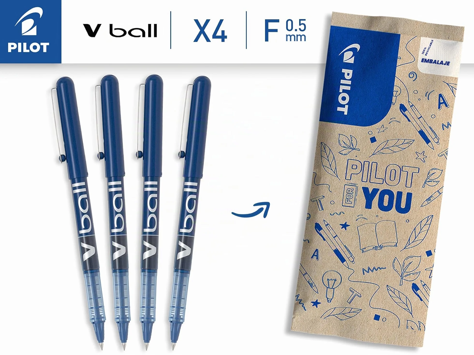 PILOT VBall 05 Bolígrafos Roller Tinta Líquida Punta Fina 0,5mm Azul Secado Rápido
