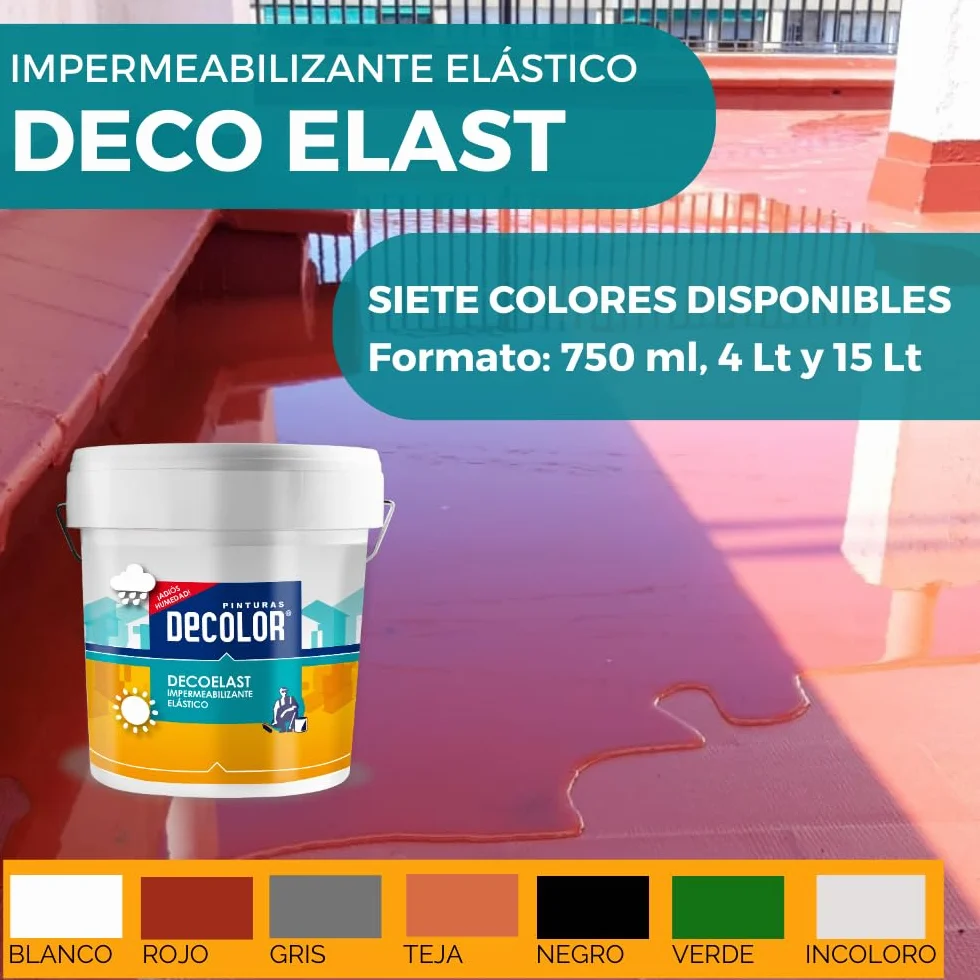 Deco-Elast. Revestimiento impermeabilizante elástico para Terrazas, Cubiertas, Tejados, Etc. 4 Litros Rojo Teja