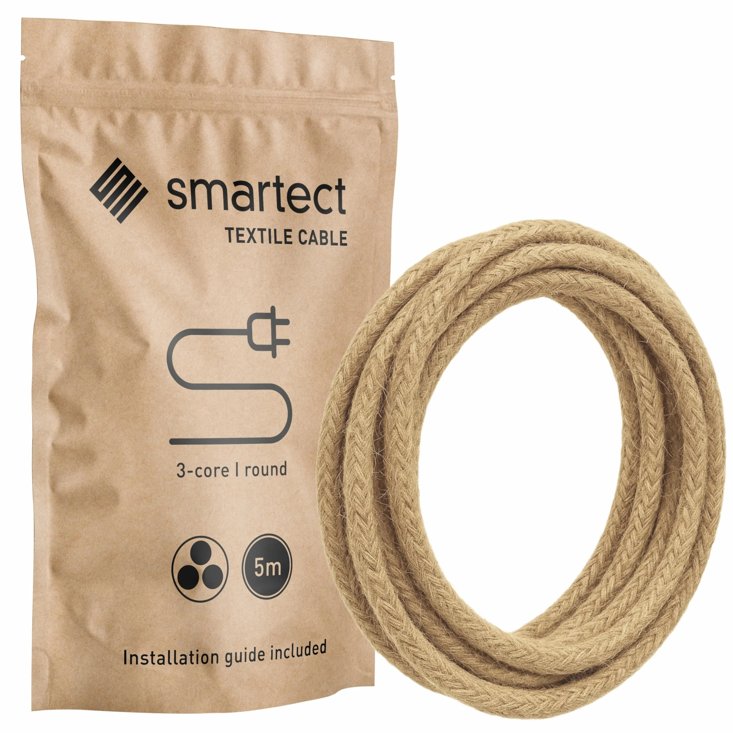 Cable Textil Color Yute 5 Metros 3 x 0,75 mm² Hilos Eléctrico para Lámpara DIY