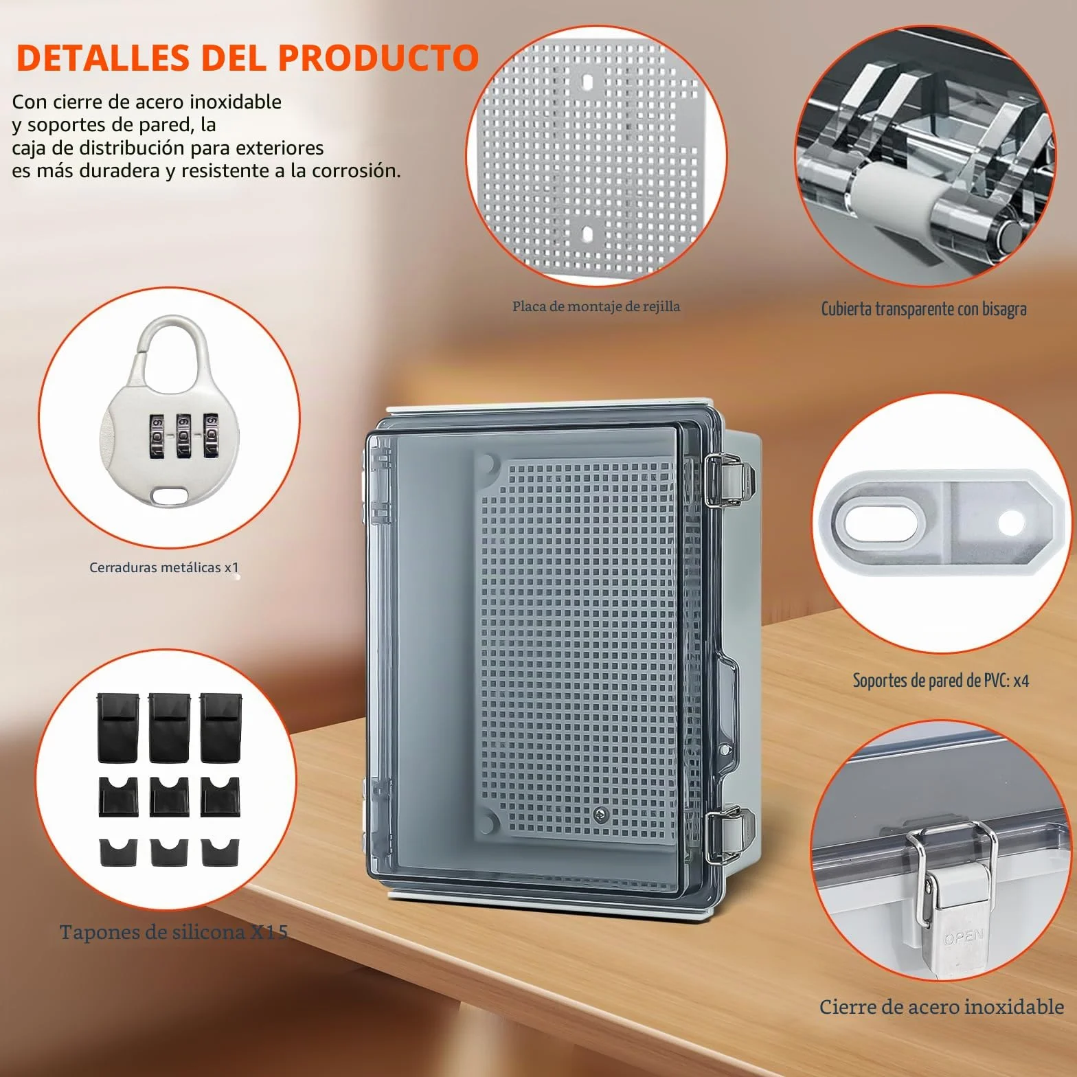 Caja Eléctrica Impermeable IP65, Caja Estanca Exterior Electrica, Cuadro Electrico de Carcasa Industrial, Caja Estanca Enchufes Exterior con Accesorios Montaje en Pared y Cerradura (29 * 19 * 14 cm)